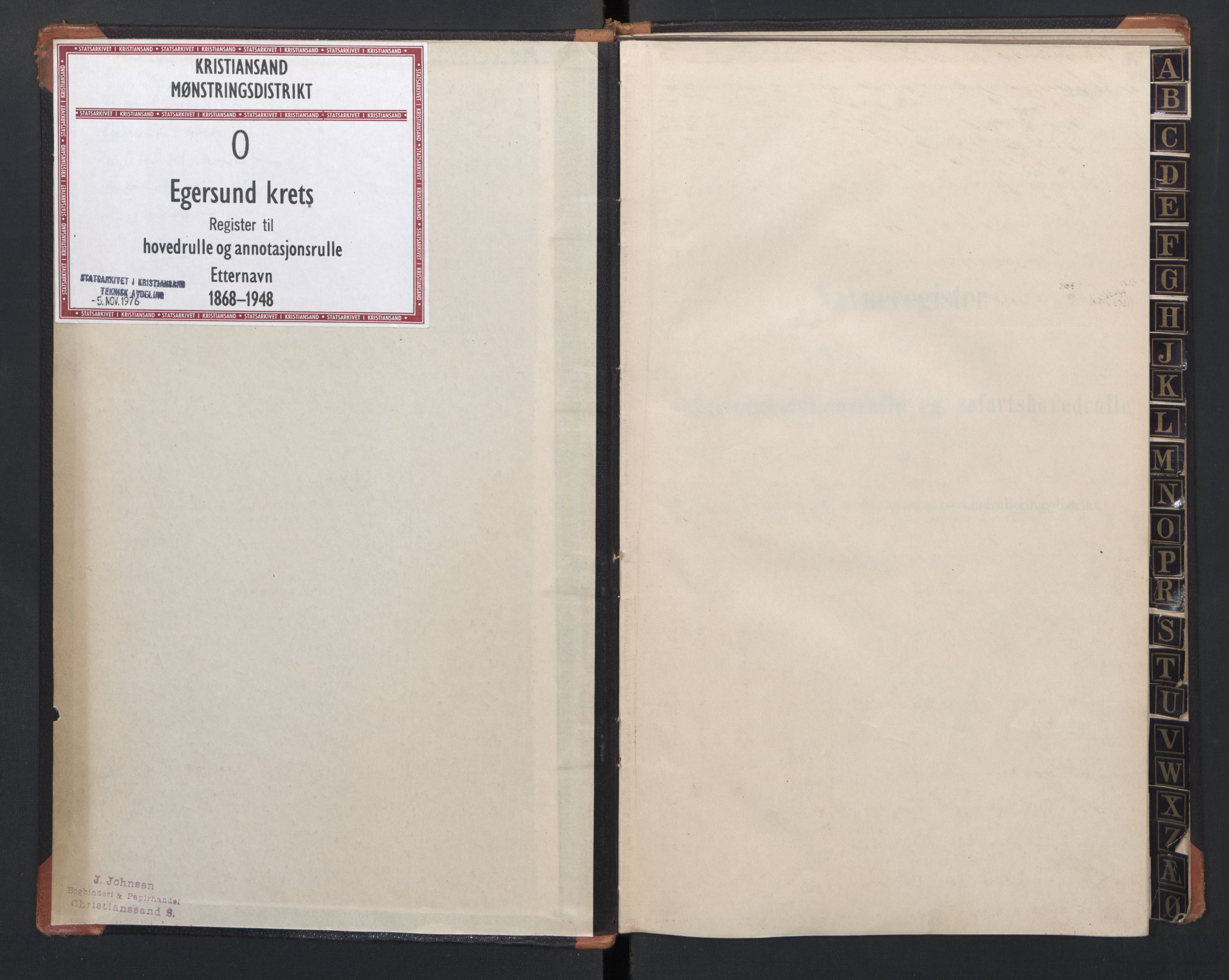 Egersund mønstringskrets, SAK/2031-0019/F/Fb/L0005: Register til hovedrulle og annotasjonsrulle etternavn, O-7, 1868-1948, s. 2