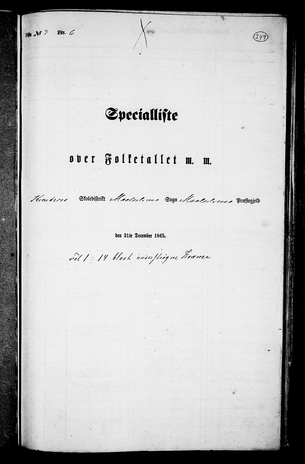 RA, Folketelling 1865 for 1924P Målselv prestegjeld, 1865, s. 75