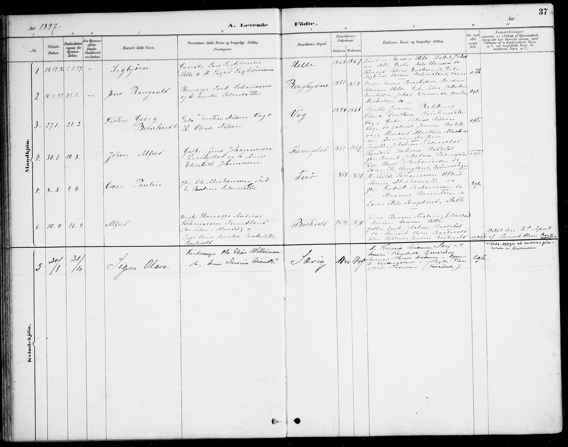 Herad sokneprestkontor, SAK/1111-0018/F/Fa/Fab/L0005: Ministerialbok nr. A 5, 1886-1913, s. 37