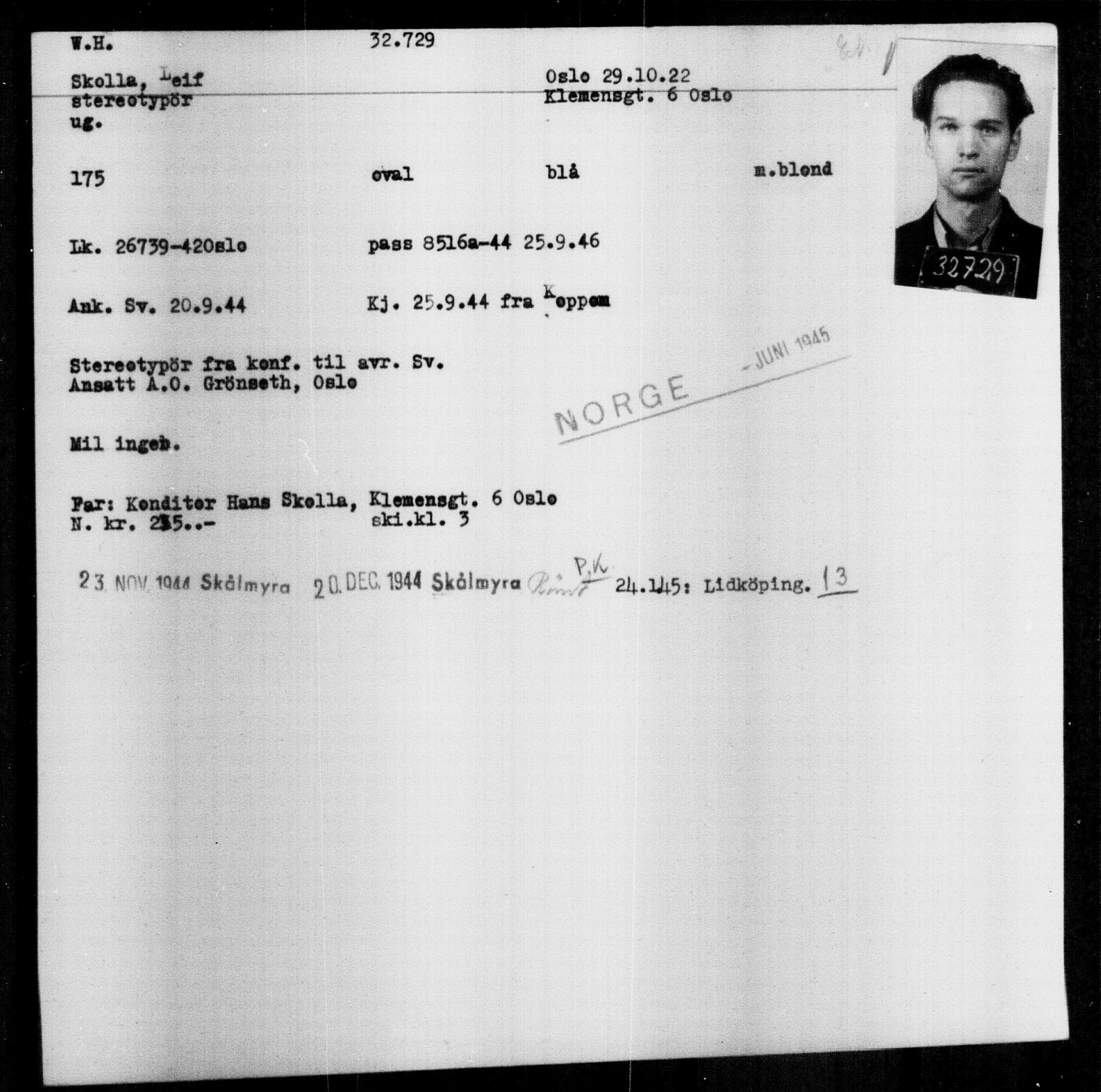Utenriksstasjonene, Legasjonen i Stockholm, Flyktningkontoret, AV/RA-S-6753/V/Va/L0013: Kjesäterkartoteket, flyktninger med registreringsnr. 31500-34731, 1940-1945, s. 1292