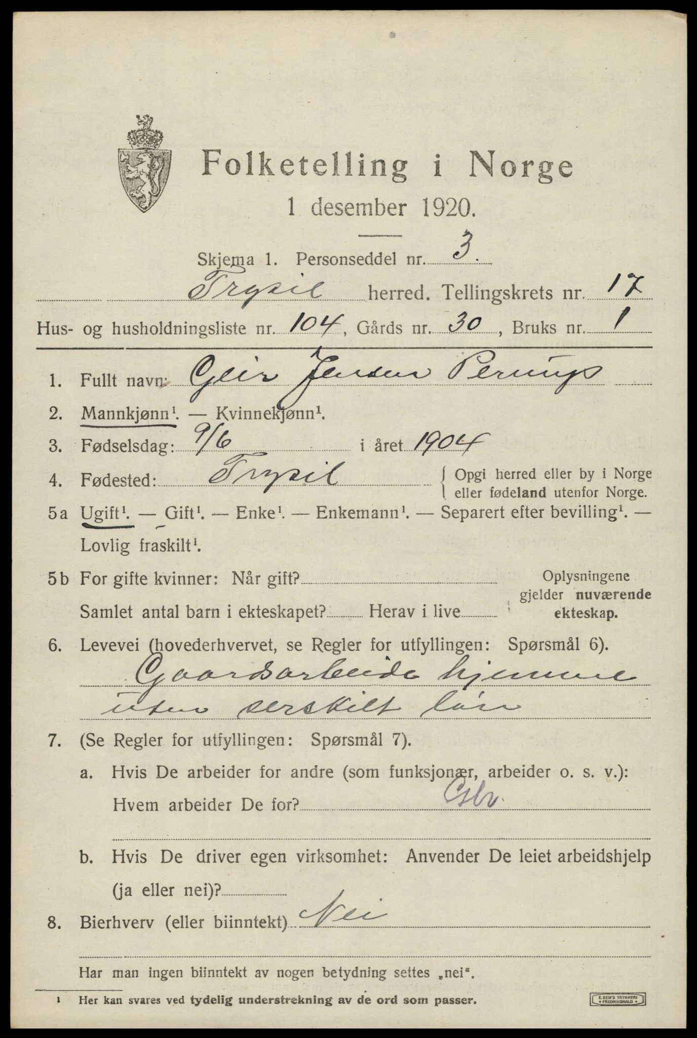SAH, Folketelling 1920 for 0428 Trysil herred, 1920, s. 11387