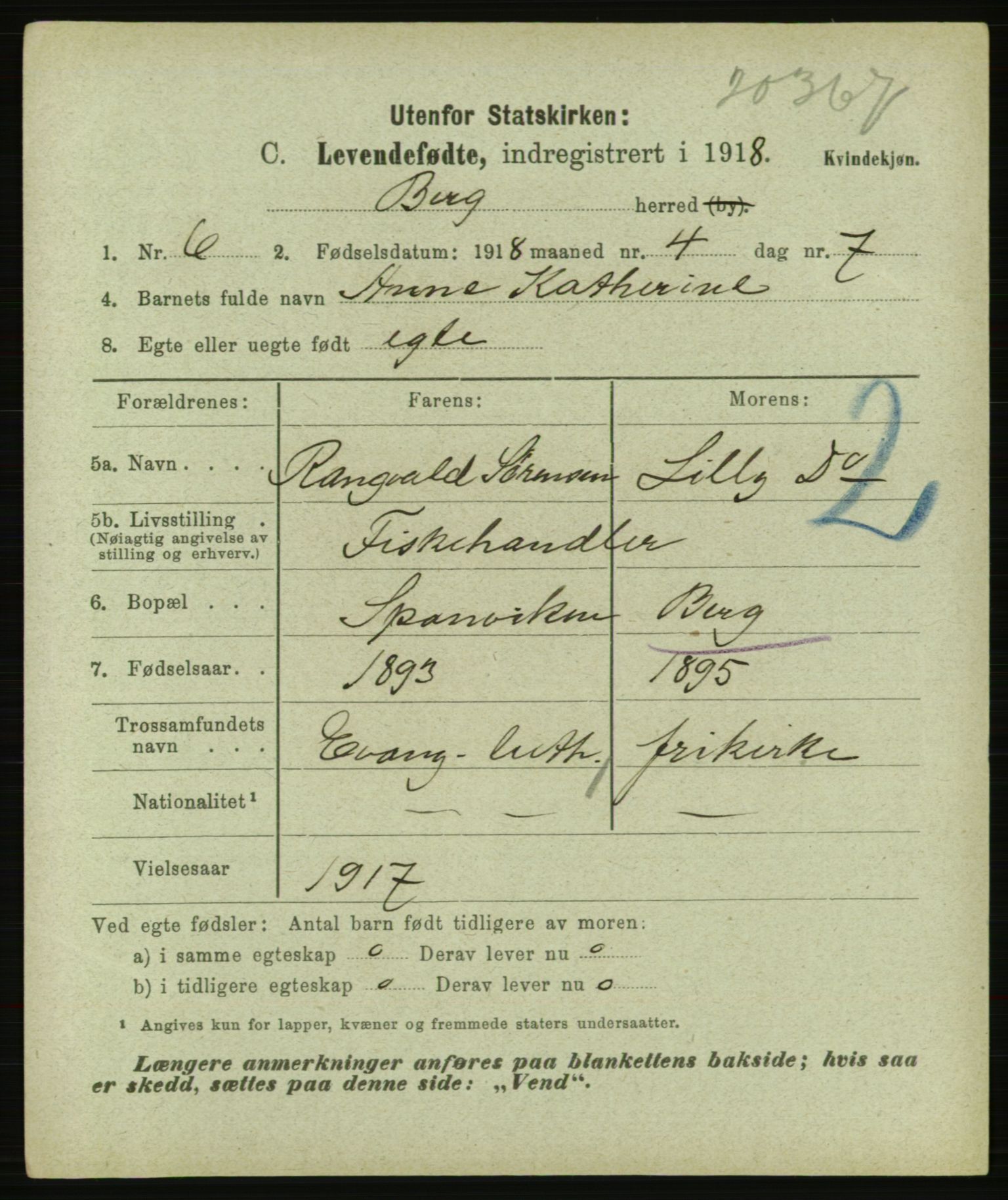 Statistisk sentralbyrå, Sosiodemografiske emner, Befolkning, AV/RA-S-2228/E/L0016: Fødte, gifte, døde dissentere., 1918, s. 9