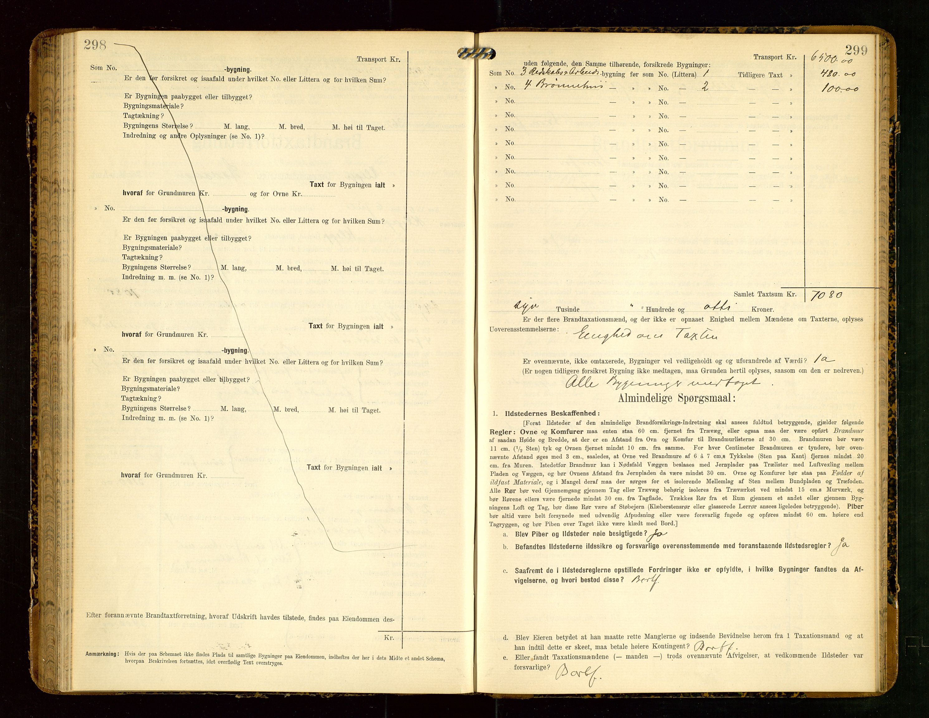 Klepp lensmannskontor, AV/SAST-A-100163/Goc/L0004: "Brandtaxationsprotokol" m/register, 1906-1908, s. 298-299