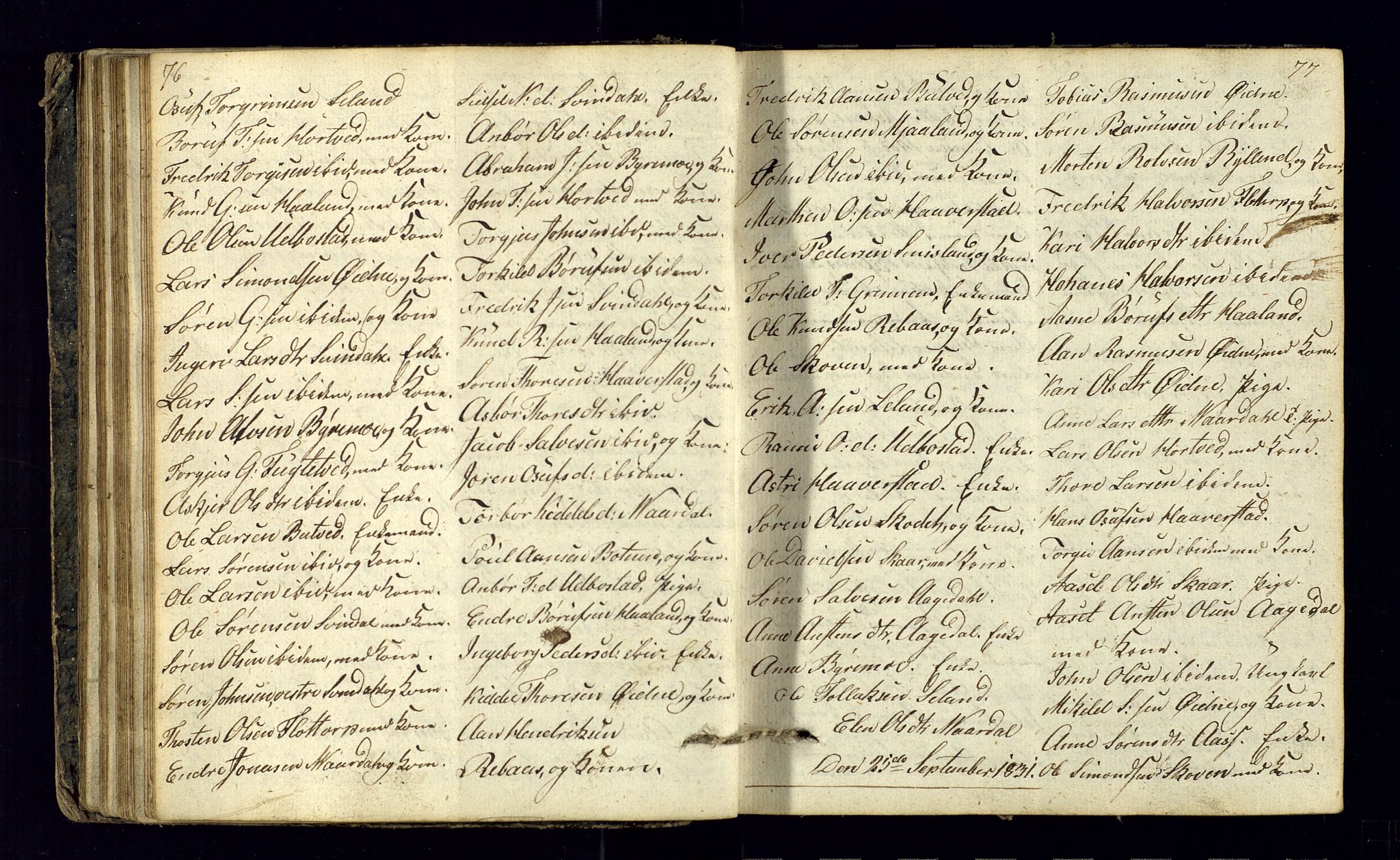 Bjelland sokneprestkontor, AV/SAK-1111-0005/F/Fc/Fcc/L0001: Kommunikantprotokoll nr. C-1, 1825-1842, s. 76-77