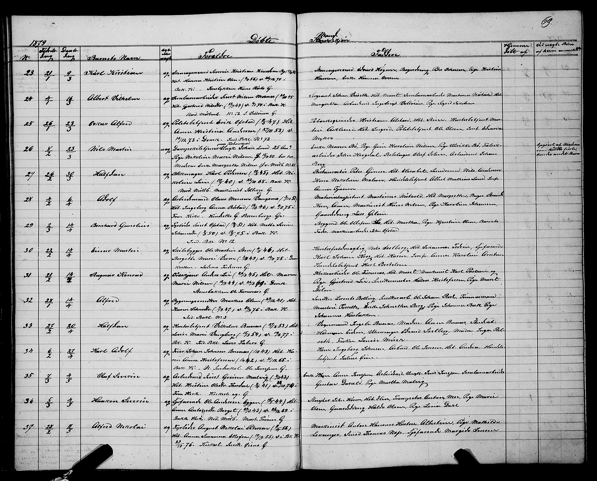 Ministerialprotokoller, klokkerbøker og fødselsregistre - Sør-Trøndelag, SAT/A-1456/604/L0220: Klokkerbok nr. 604C03, 1870-1885, s. 69