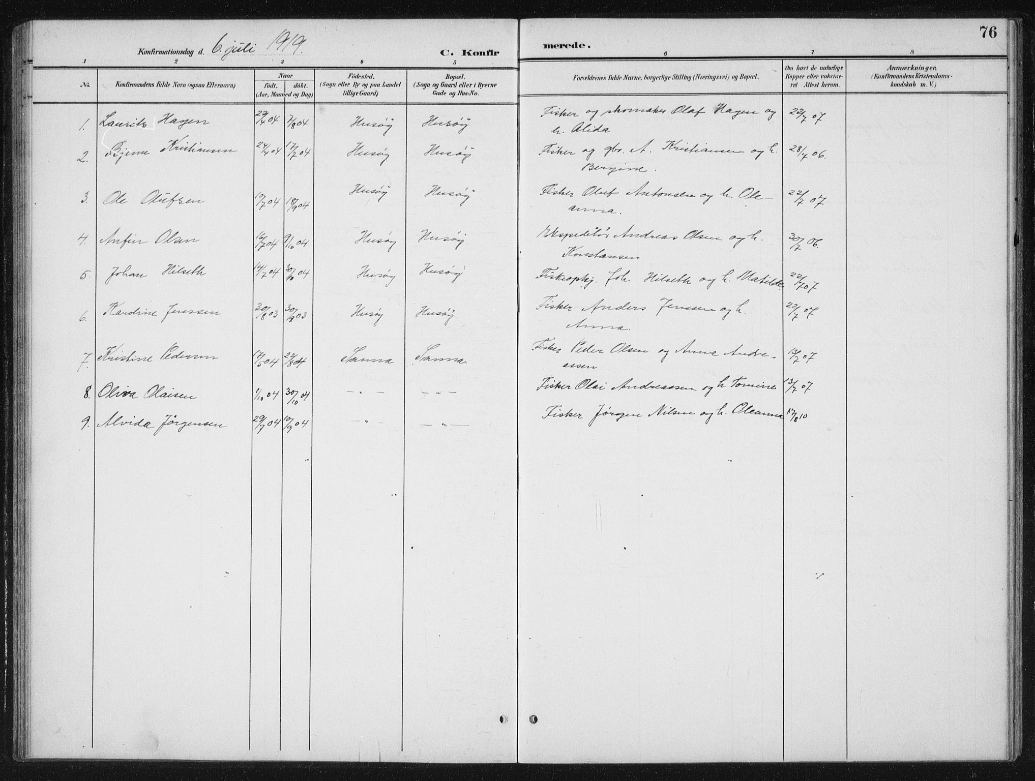 Ministerialprotokoller, klokkerbøker og fødselsregistre - Nordland, AV/SAT-A-1459/840/L0583: Klokkerbok nr. 840C03, 1901-1933, s. 76