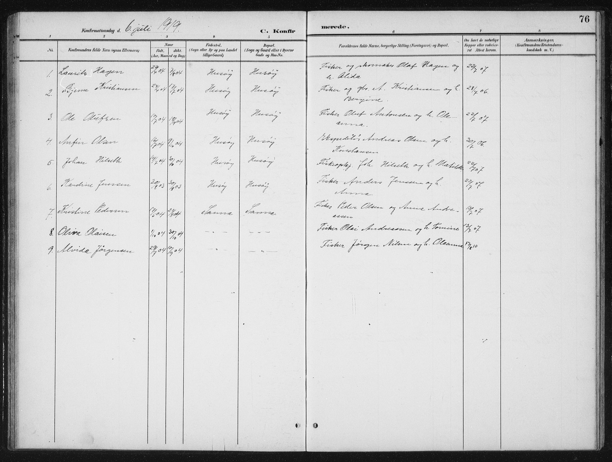 Ministerialprotokoller, klokkerbøker og fødselsregistre - Nordland, SAT/A-1459/840/L0583: Klokkerbok nr. 840C03, 1901-1933, s. 76