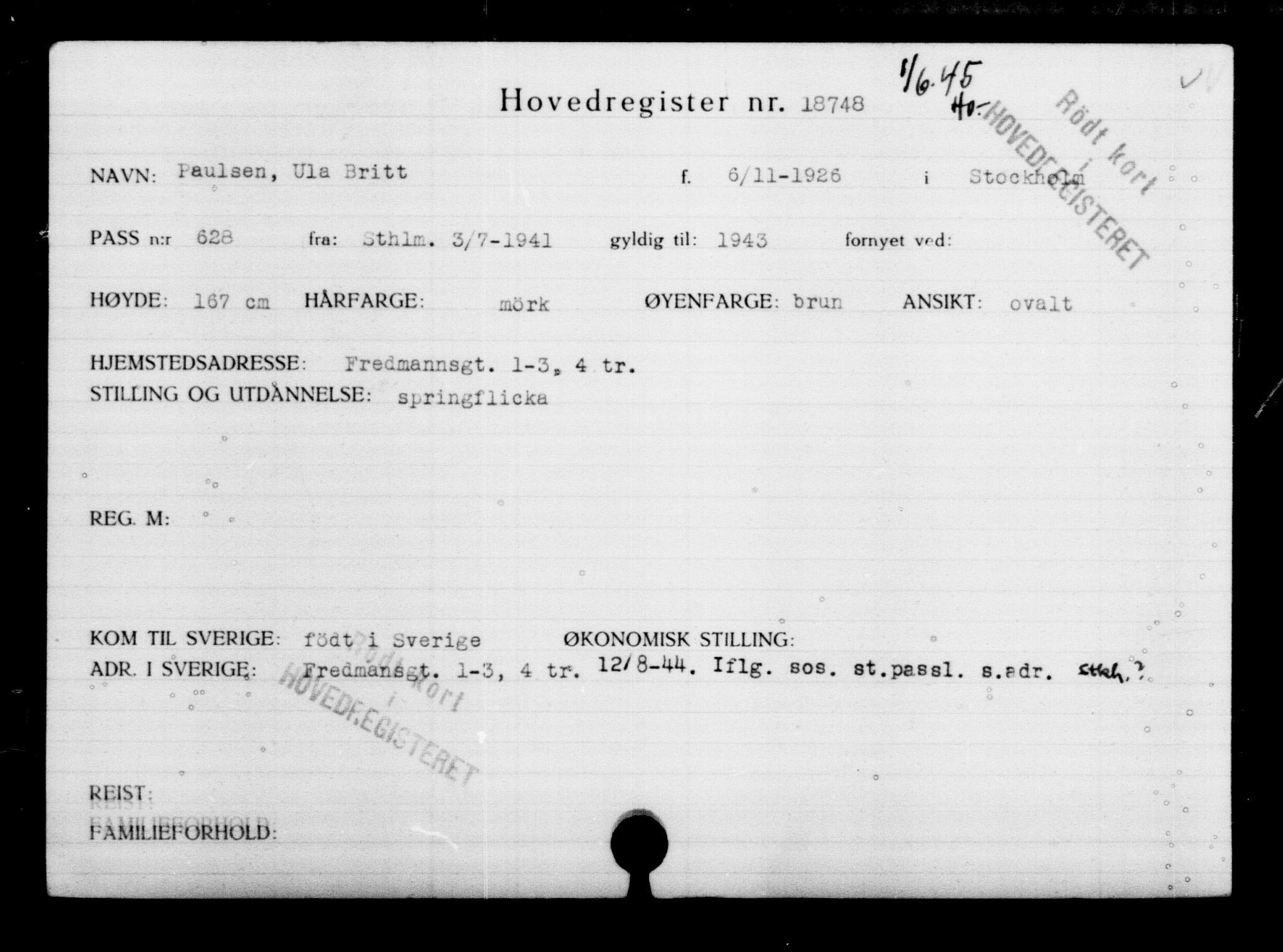 Utenriksstasjonene, Legasjonen i Stockholm, Flyktningkontoret, AV/RA-S-6753/V/Va/L0009: Kjesäterkartoteket, flyktninger med registreringsnr. 18502-22048, 1940-1945, s. 290