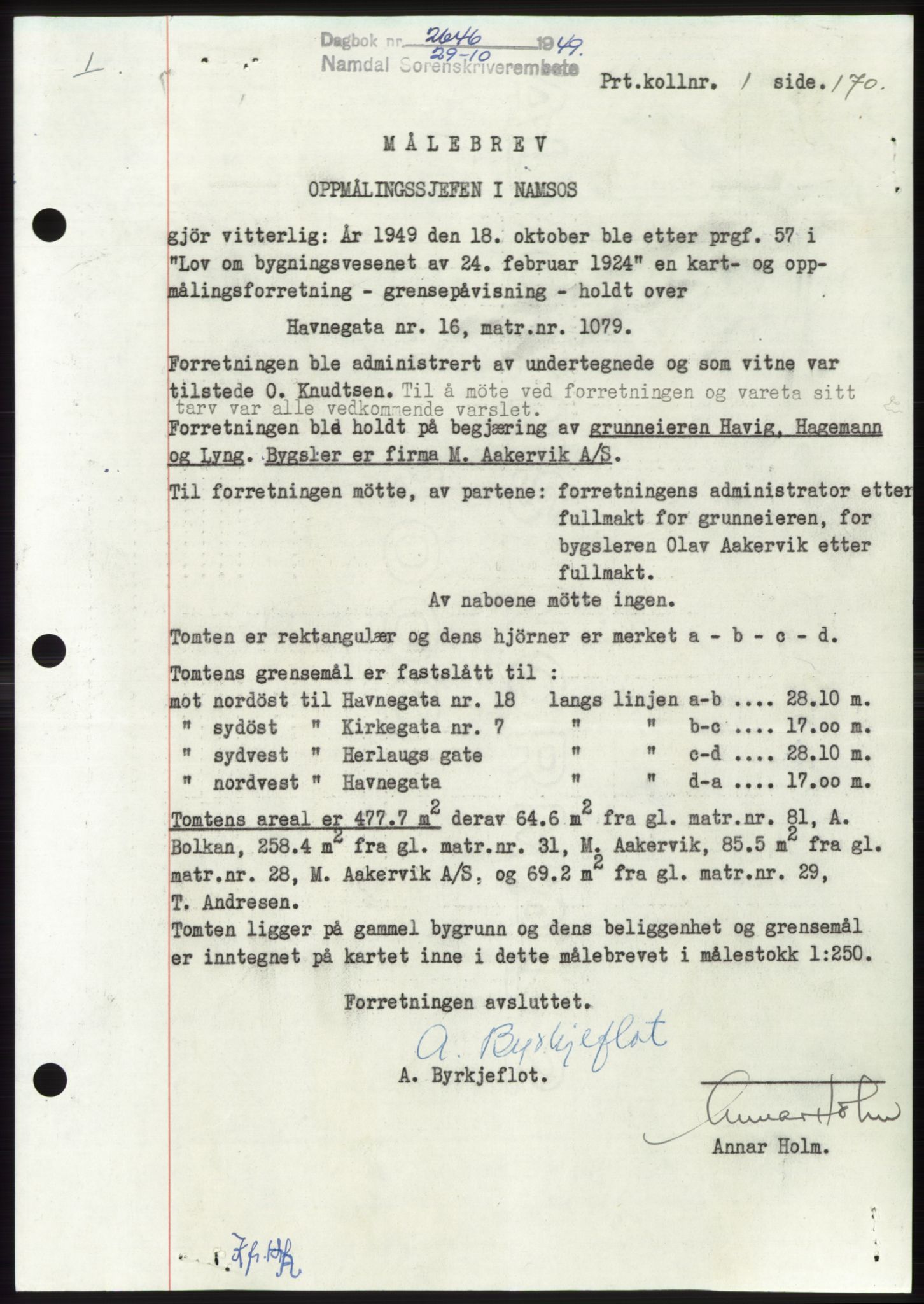 Namdal sorenskriveri, SAT/A-4133/1/2/2C: Pantebok nr. -, 1949-1949, Dagboknr: 2646/1949
