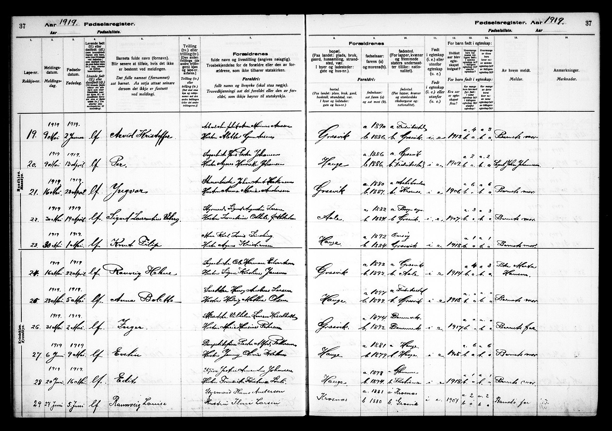 Onsøy prestekontor Kirkebøker, AV/SAO-A-10914/J/Jb/L0001: Fødselsregister nr. II 1, 1916-1938, s. 37