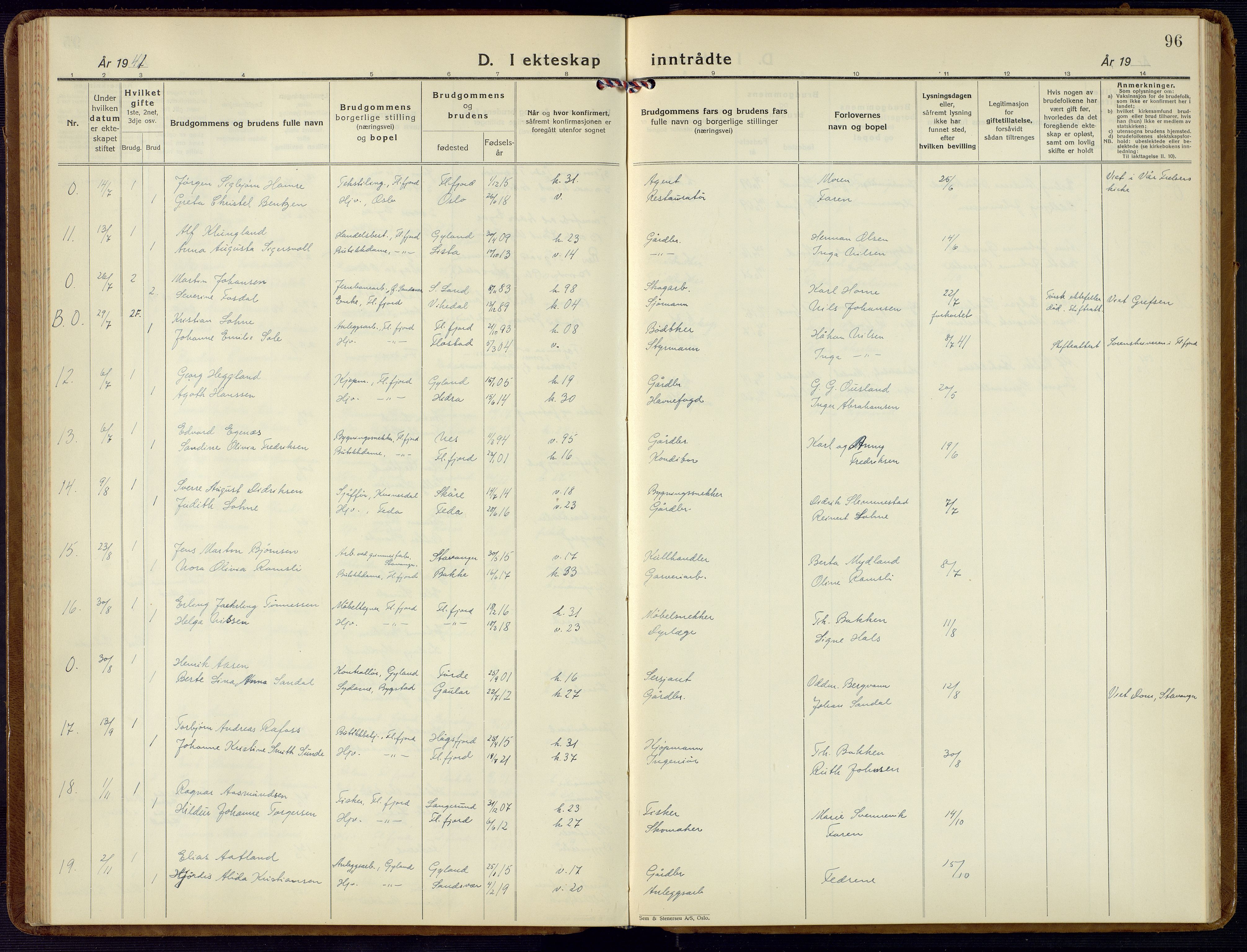 Flekkefjord sokneprestkontor, AV/SAK-1111-0012/F/Fb/Fba/L0003: Klokkerbok nr. B 3, 1932-1969, s. 96