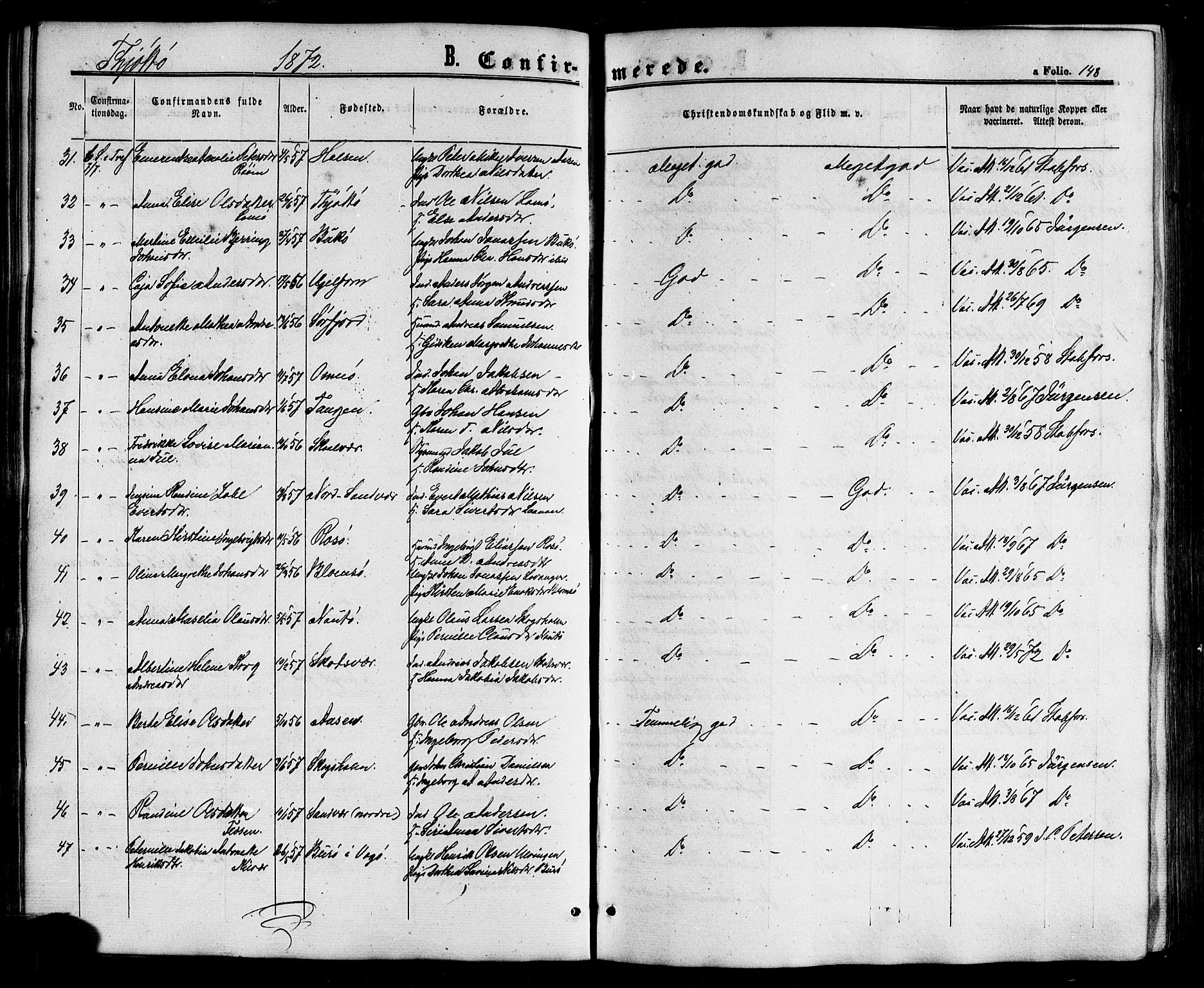 Ministerialprotokoller, klokkerbøker og fødselsregistre - Nordland, AV/SAT-A-1459/817/L0262: Ministerialbok nr. 817A03/ 1, 1862-1877, s. 148