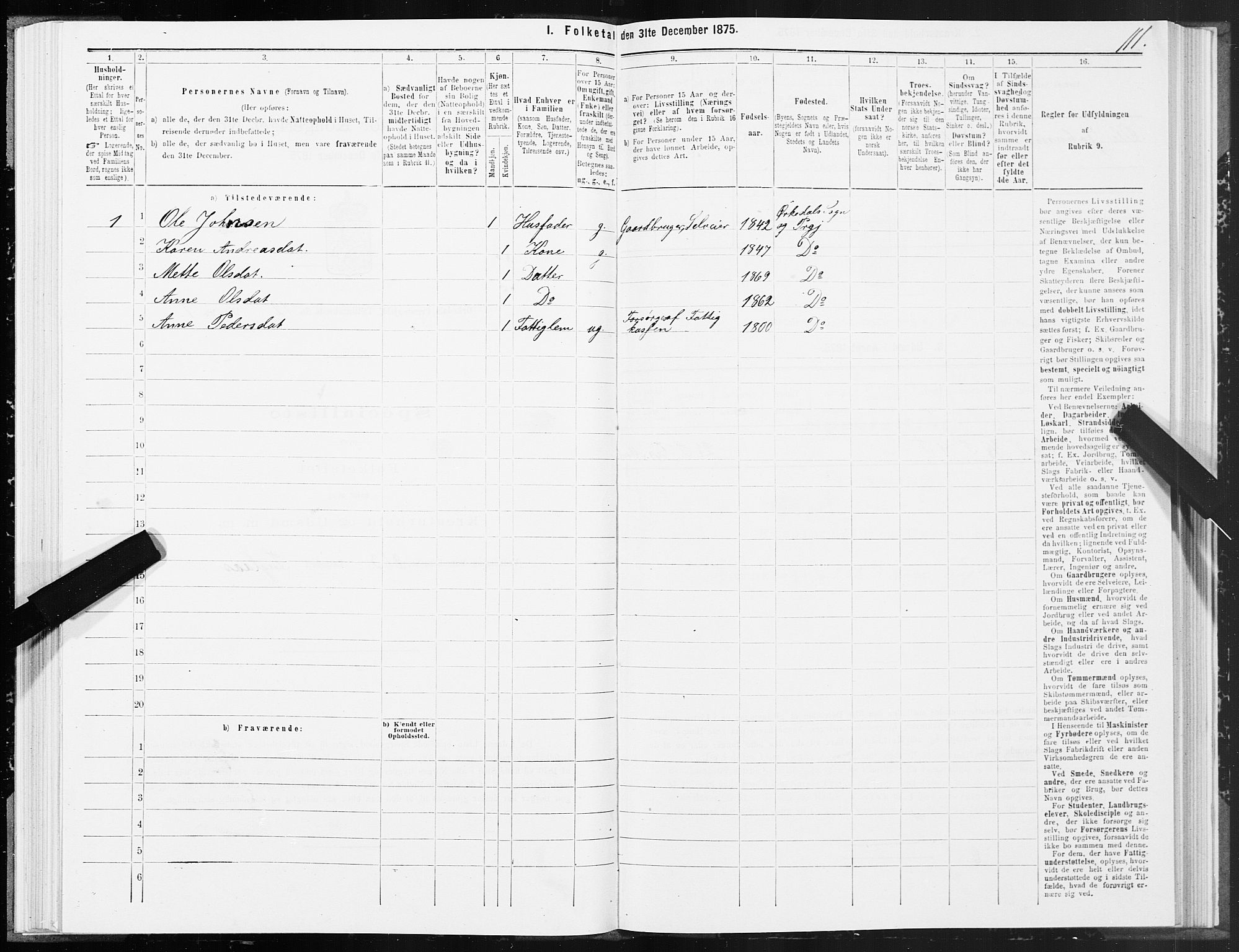 SAT, Folketelling 1875 for 1638P Orkdal prestegjeld, 1875, s. 6111