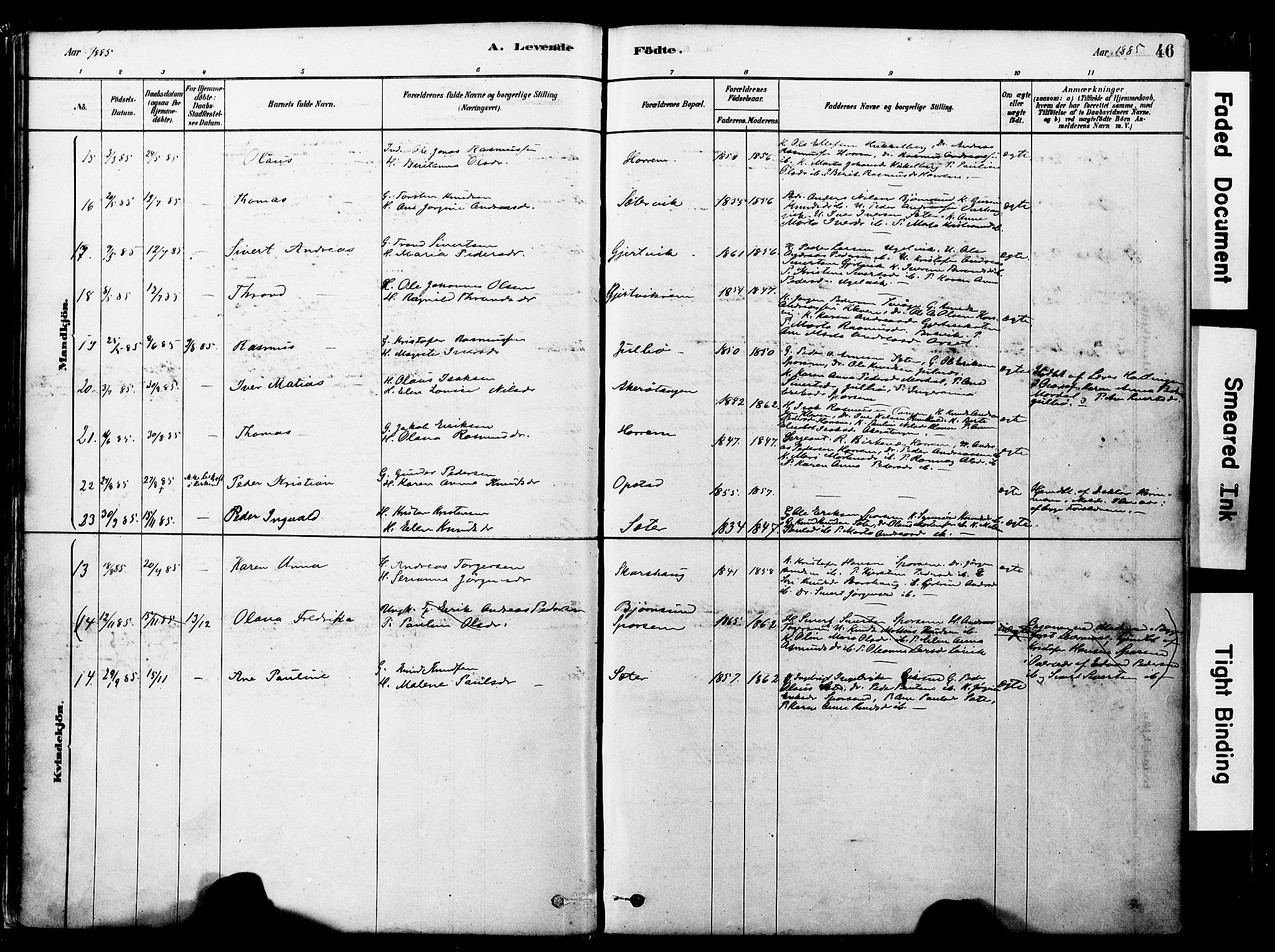 Ministerialprotokoller, klokkerbøker og fødselsregistre - Møre og Romsdal, SAT/A-1454/560/L0721: Ministerialbok nr. 560A05, 1878-1917, s. 46