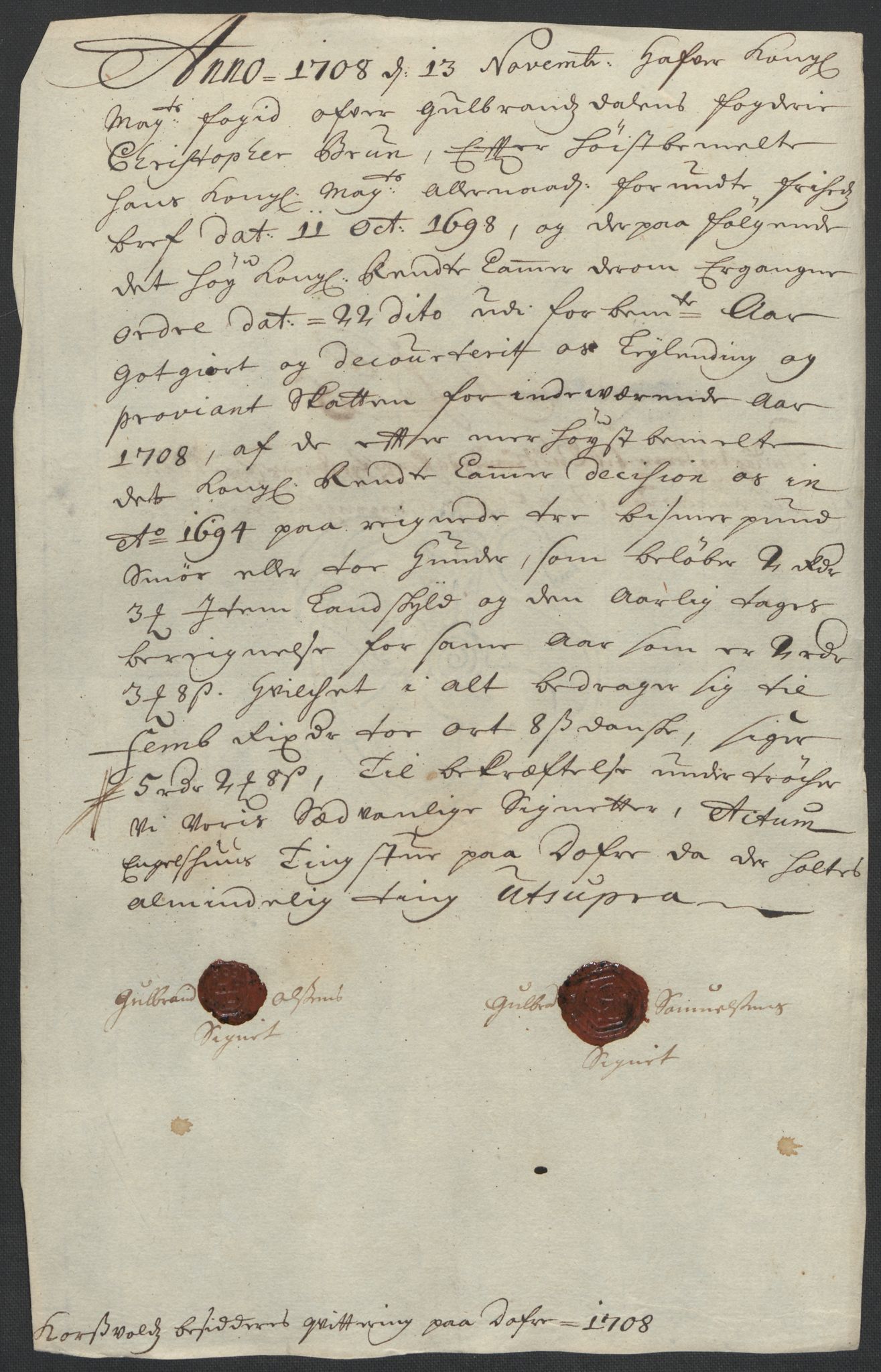 Rentekammeret inntil 1814, Reviderte regnskaper, Fogderegnskap, RA/EA-4092/R17/L1179: Fogderegnskap Gudbrandsdal, 1708-1710, s. 47
