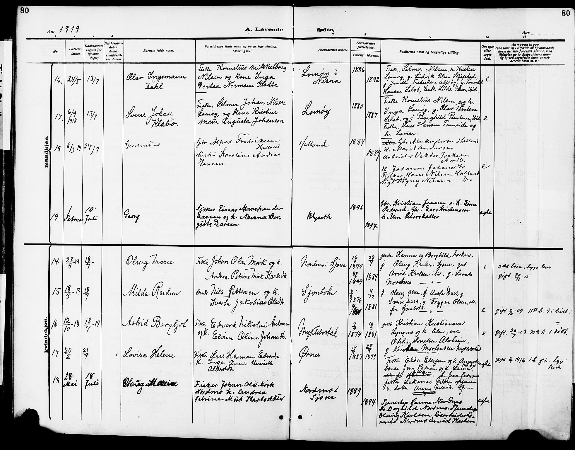 Ministerialprotokoller, klokkerbøker og fødselsregistre - Nordland, AV/SAT-A-1459/838/L0560: Klokkerbok nr. 838C07, 1910-1928, s. 80