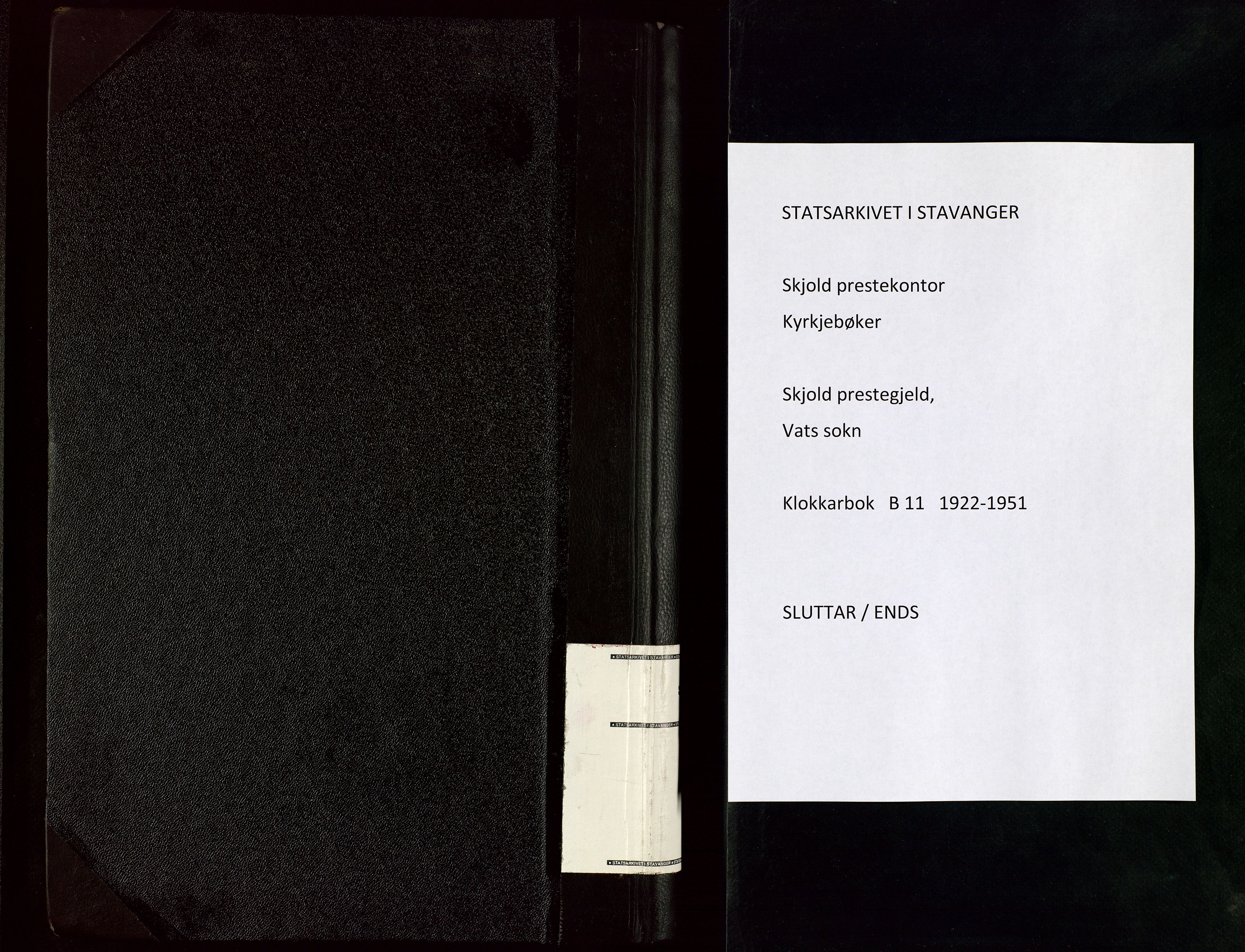 Skjold sokneprestkontor, SAST/A-101847/H/Ha/Hab/L0011: Klokkerbok nr. B 11, 1922-1951