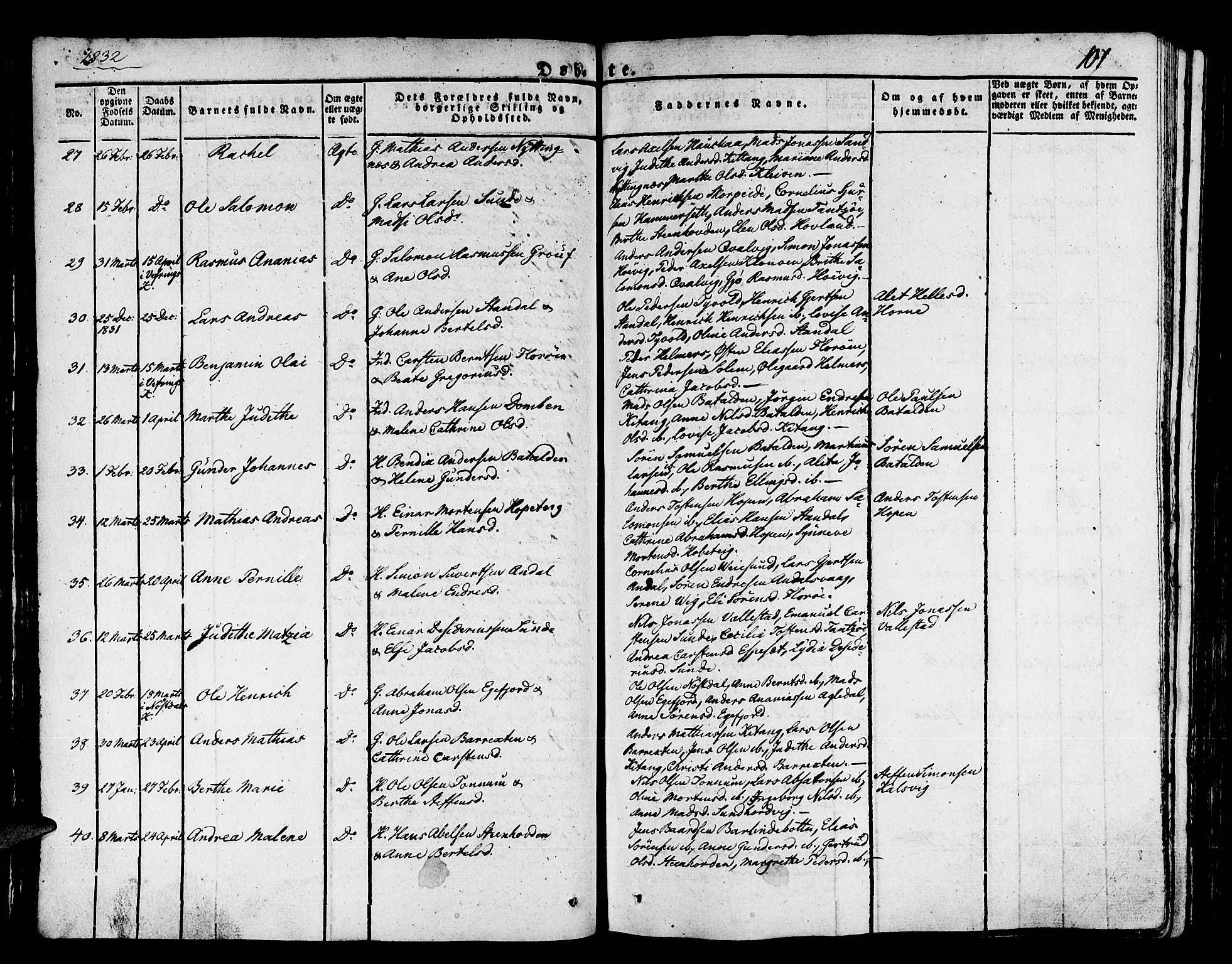 Kinn sokneprestembete, AV/SAB-A-80801/H/Haa/Haaa/L0004/0001: Ministerialbok nr. A 4I, 1822-1840, s. 107
