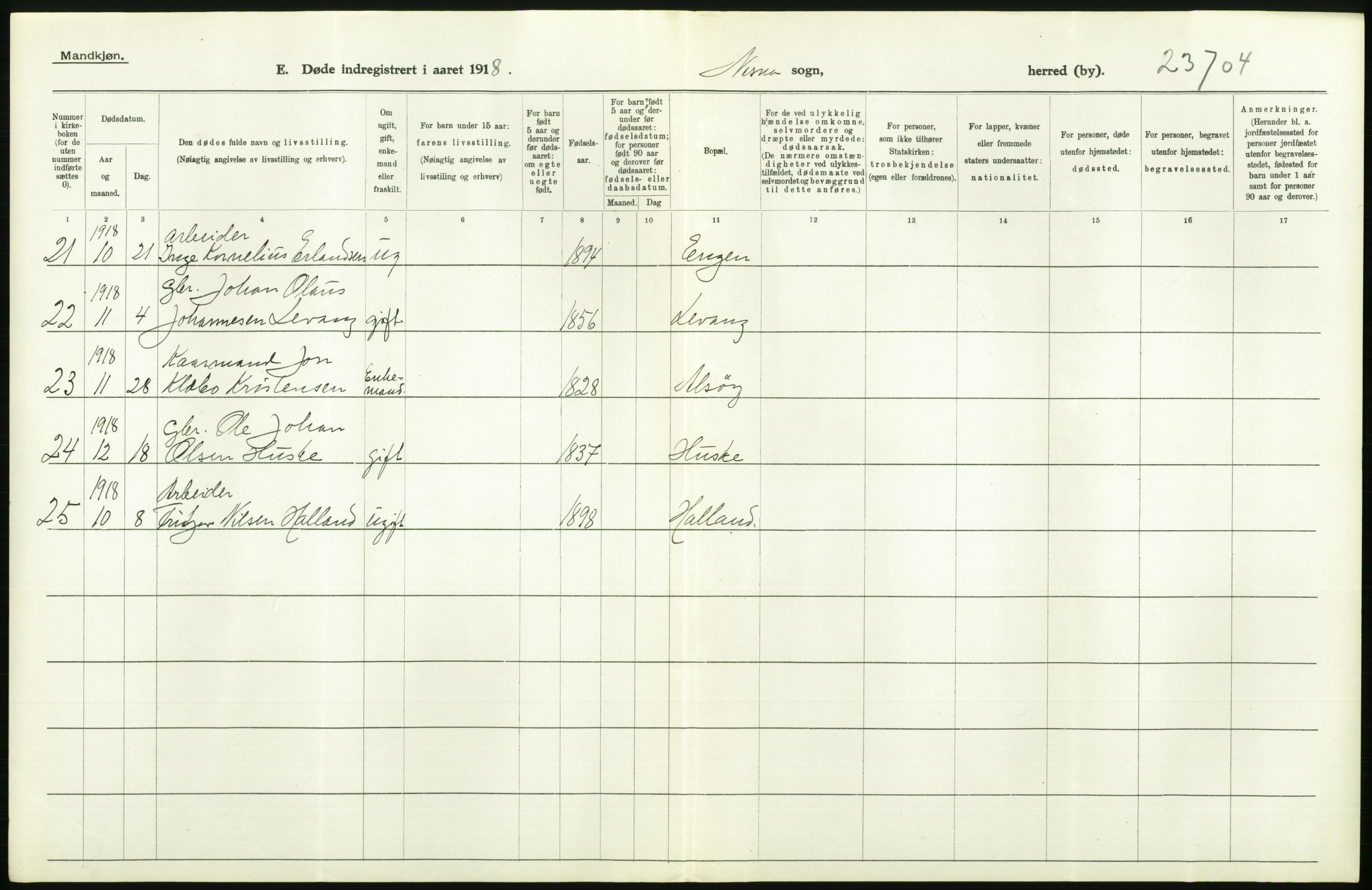 Statistisk sentralbyrå, Sosiodemografiske emner, Befolkning, RA/S-2228/D/Df/Dfb/Dfbh/L0055: Nordland fylke: Døde. Bygder og byer., 1918, s. 128