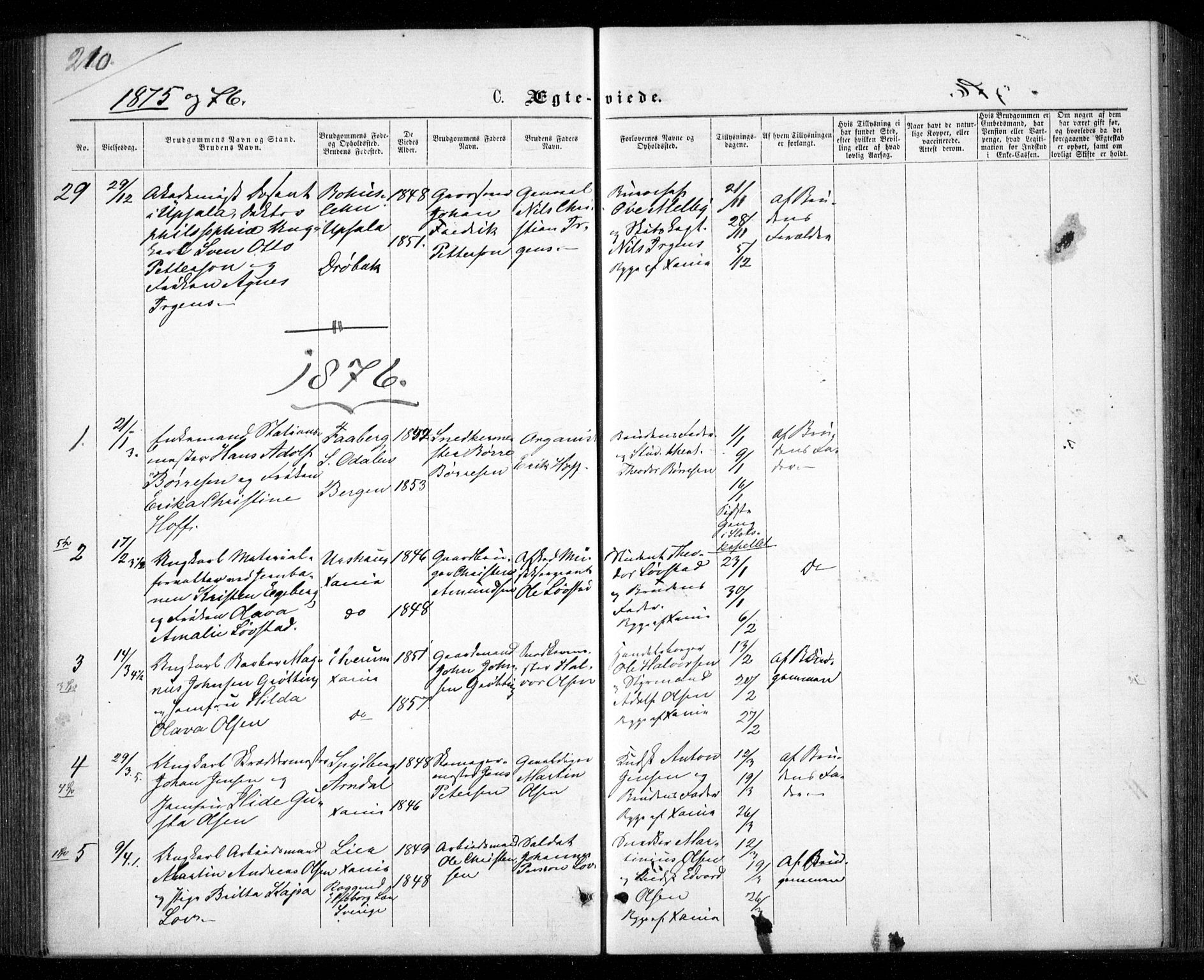 Garnisonsmenigheten Kirkebøker, AV/SAO-A-10846/G/Ga/L0006: Klokkerbok nr. 6, 1860-1880, s. 210