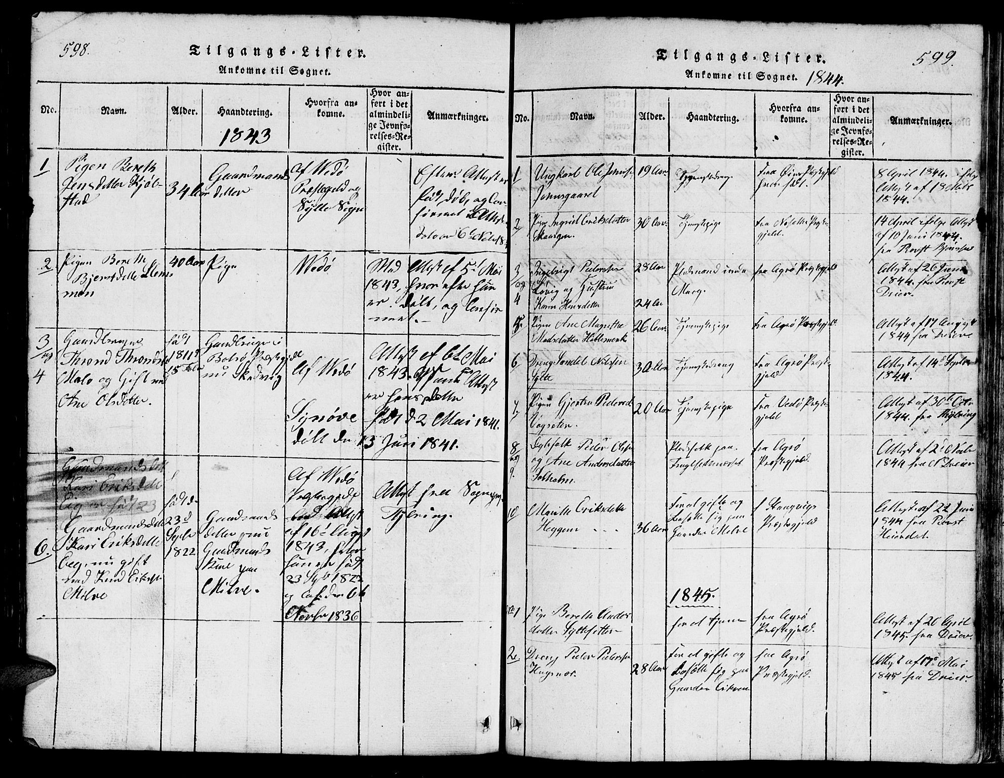 Ministerialprotokoller, klokkerbøker og fødselsregistre - Møre og Romsdal, AV/SAT-A-1454/555/L0665: Klokkerbok nr. 555C01, 1818-1868, s. 598-599