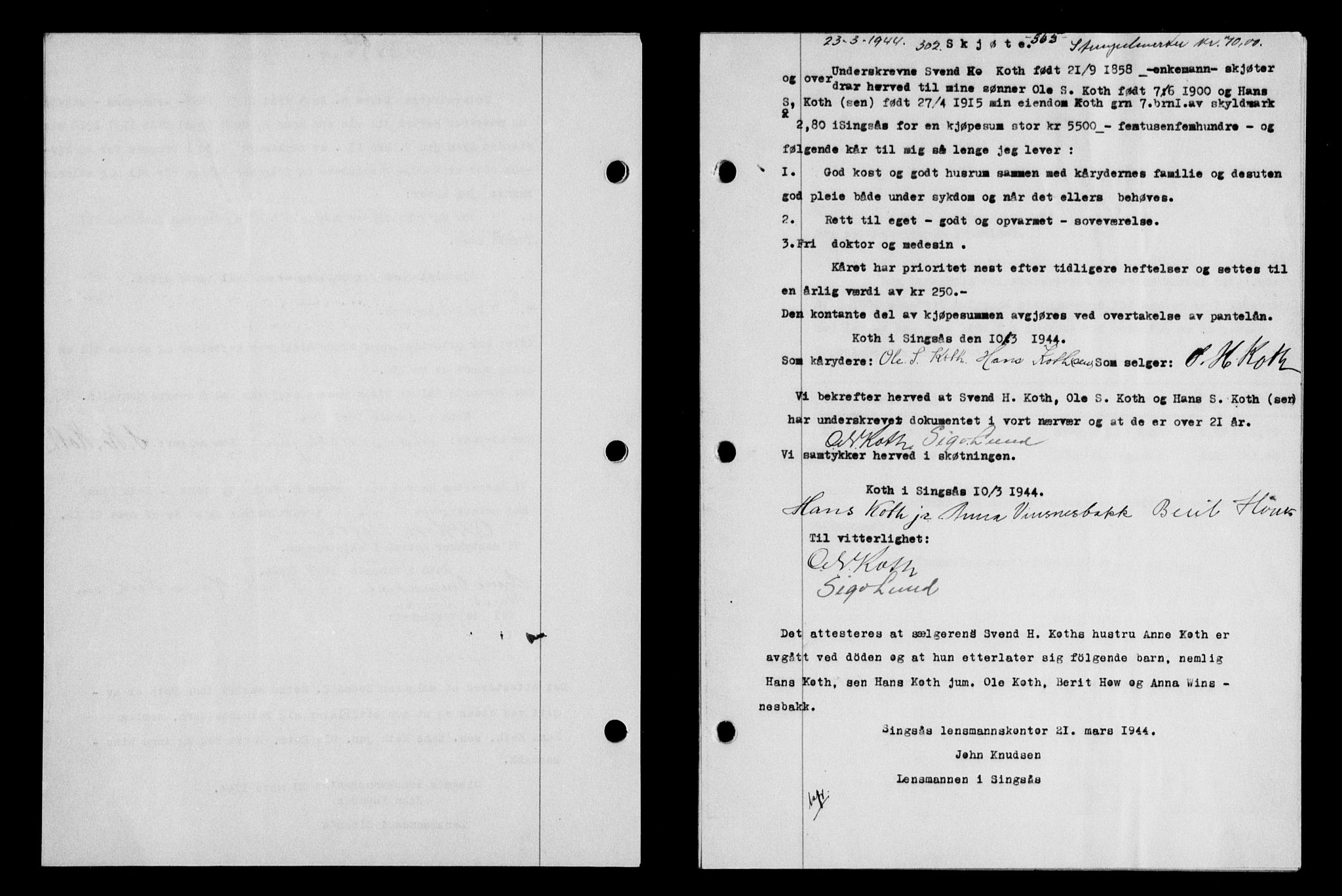 Gauldal sorenskriveri, SAT/A-0014/1/2/2C/L0057: Pantebok nr. 62, 1943-1944, Dagboknr: 302/1944