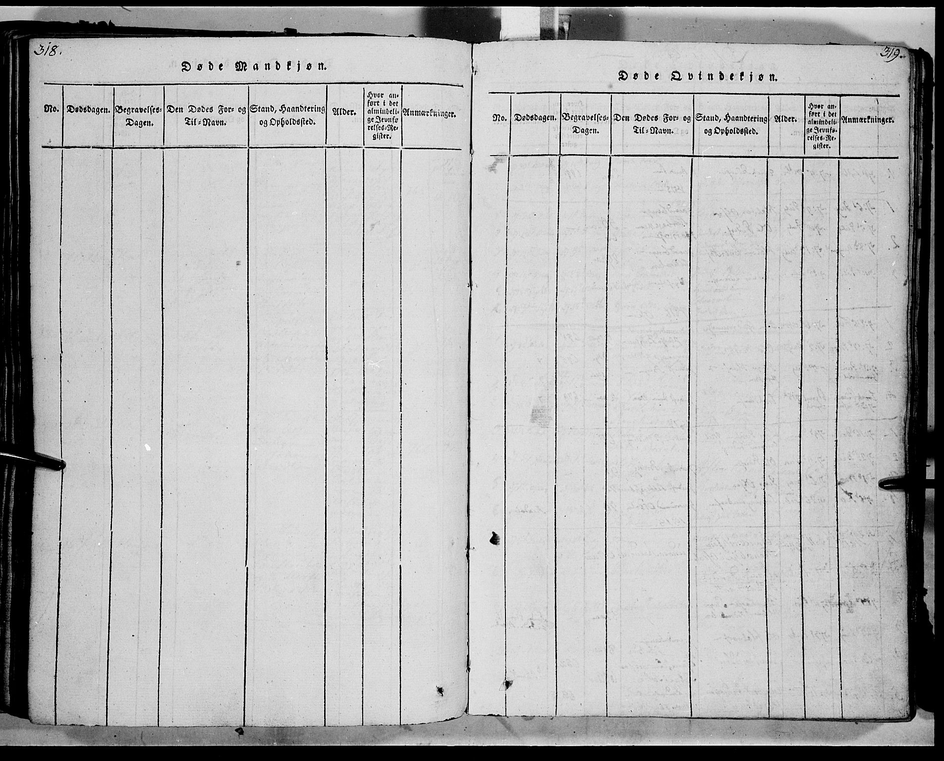 Trysil prestekontor, SAH/PREST-046/H/Ha/Haa/L0003: Ministerialbok nr. 3 /1, 1814-1841, s. 318-319