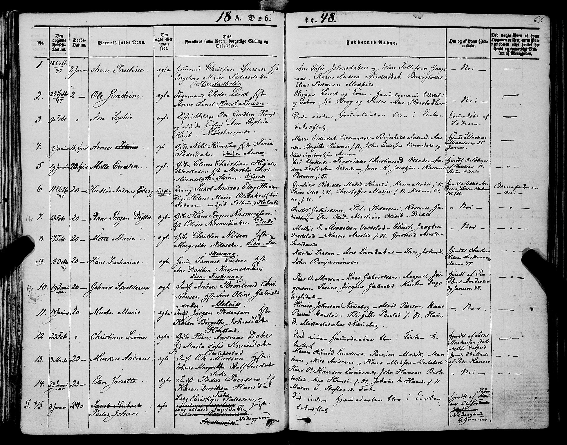 Trondenes sokneprestkontor, AV/SATØ-S-1319/H/Ha/L0009kirke: Ministerialbok nr. 9, 1841-1852, s. 67