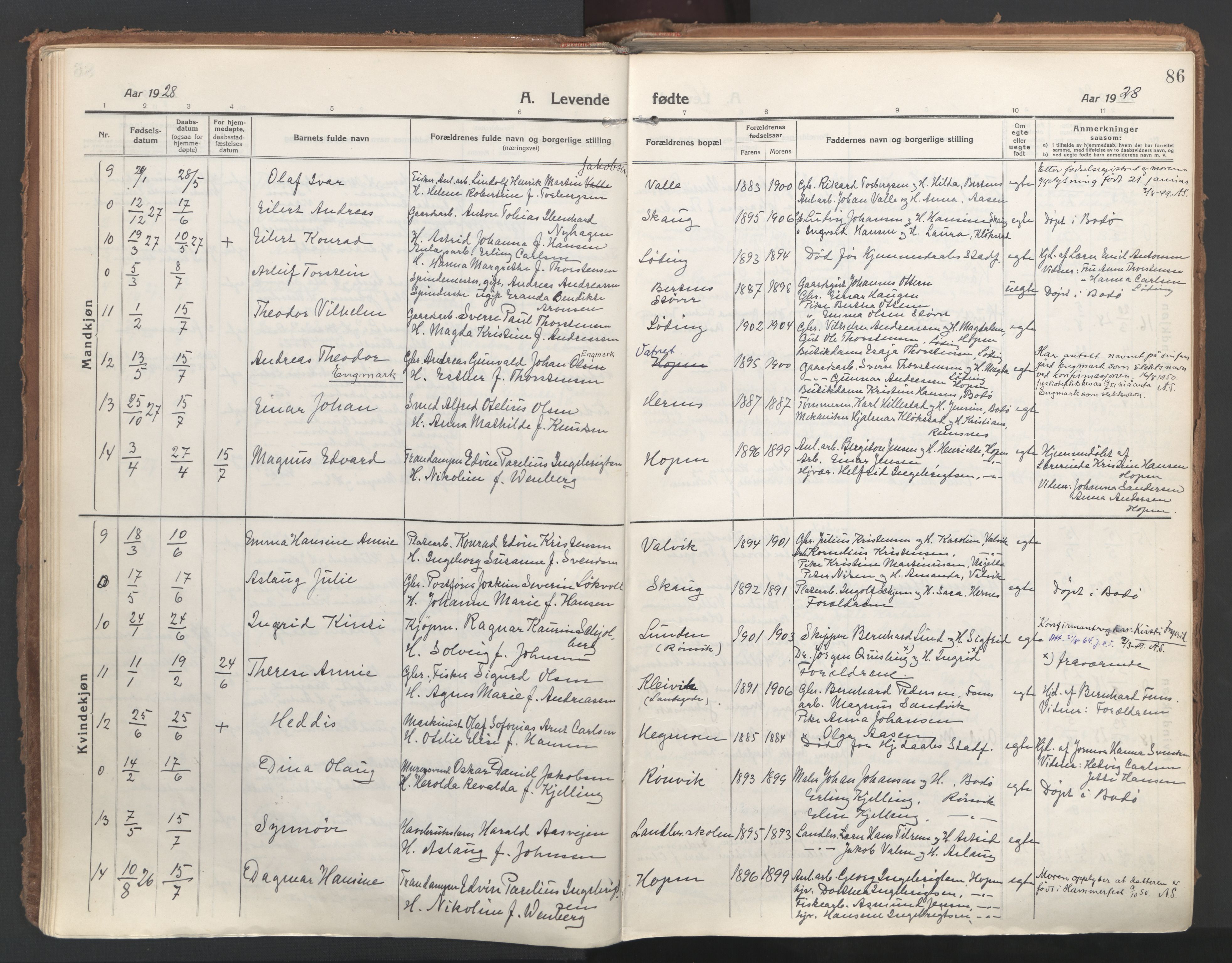 Ministerialprotokoller, klokkerbøker og fødselsregistre - Nordland, AV/SAT-A-1459/802/L0060: Ministerialbok nr. 802A07, 1916-1933, s. 86