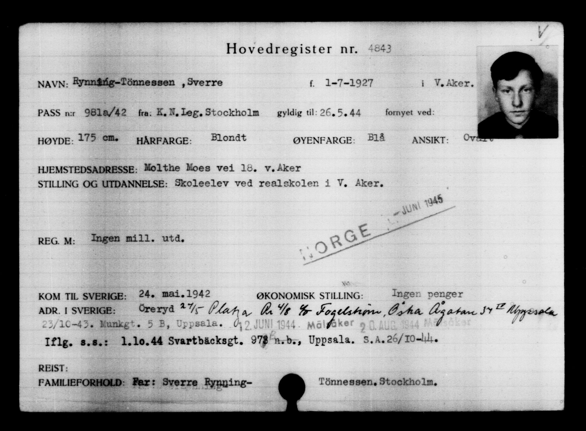 Utenriksstasjonene, Legasjonen i Stockholm, Flyktningkontoret, AV/RA-S-6753/V/Va/L0004: Kjesäterkartoteket, flyktninger med registreringsnr. 3496-6610, 1940-1945, s. 1598