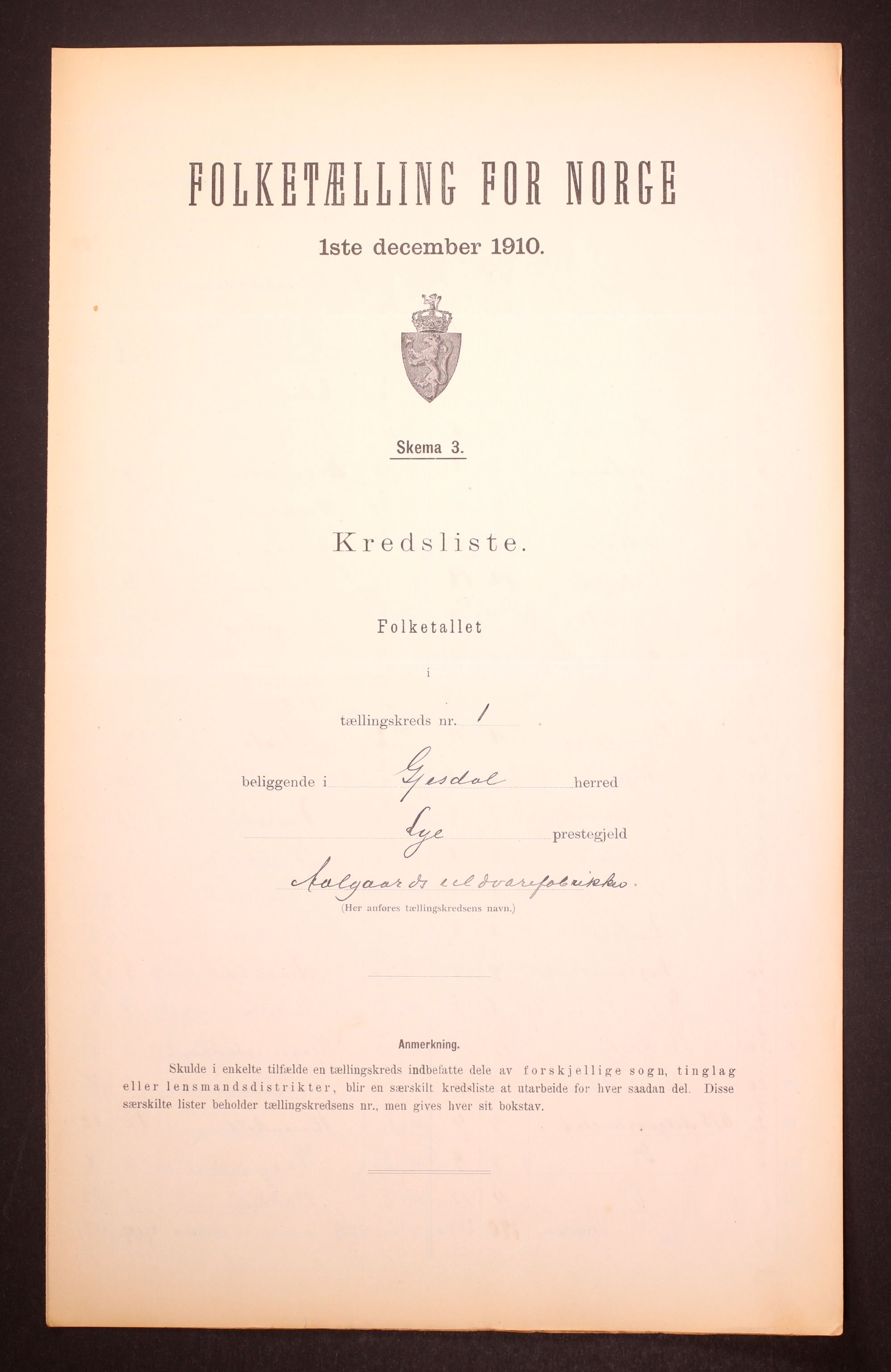 RA, Folketelling 1910 for 1122 Gjesdal herred, 1910, s. 4