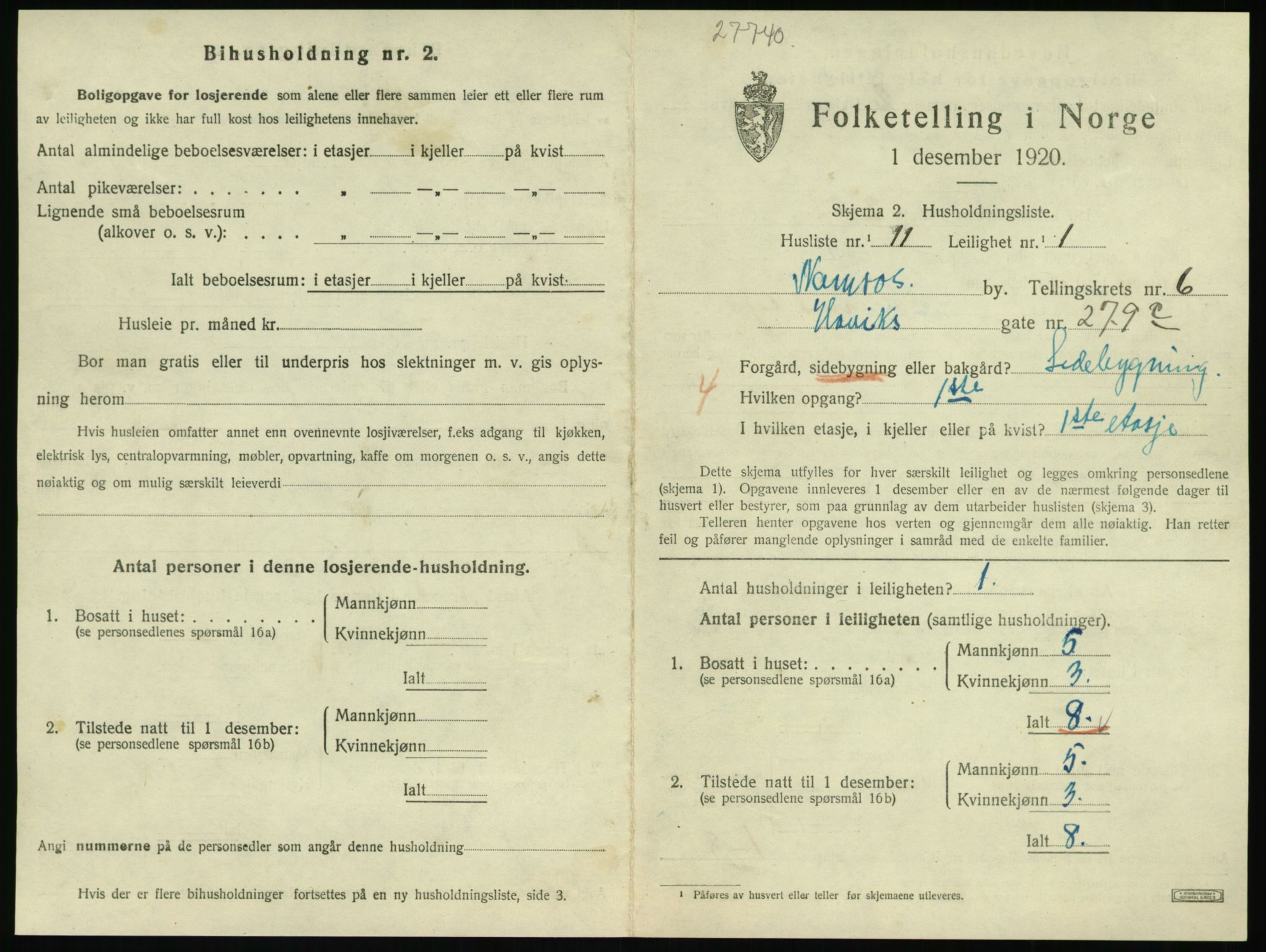 SAT, Folketelling 1920 for 1703 Namsos ladested, 1920, s. 1807