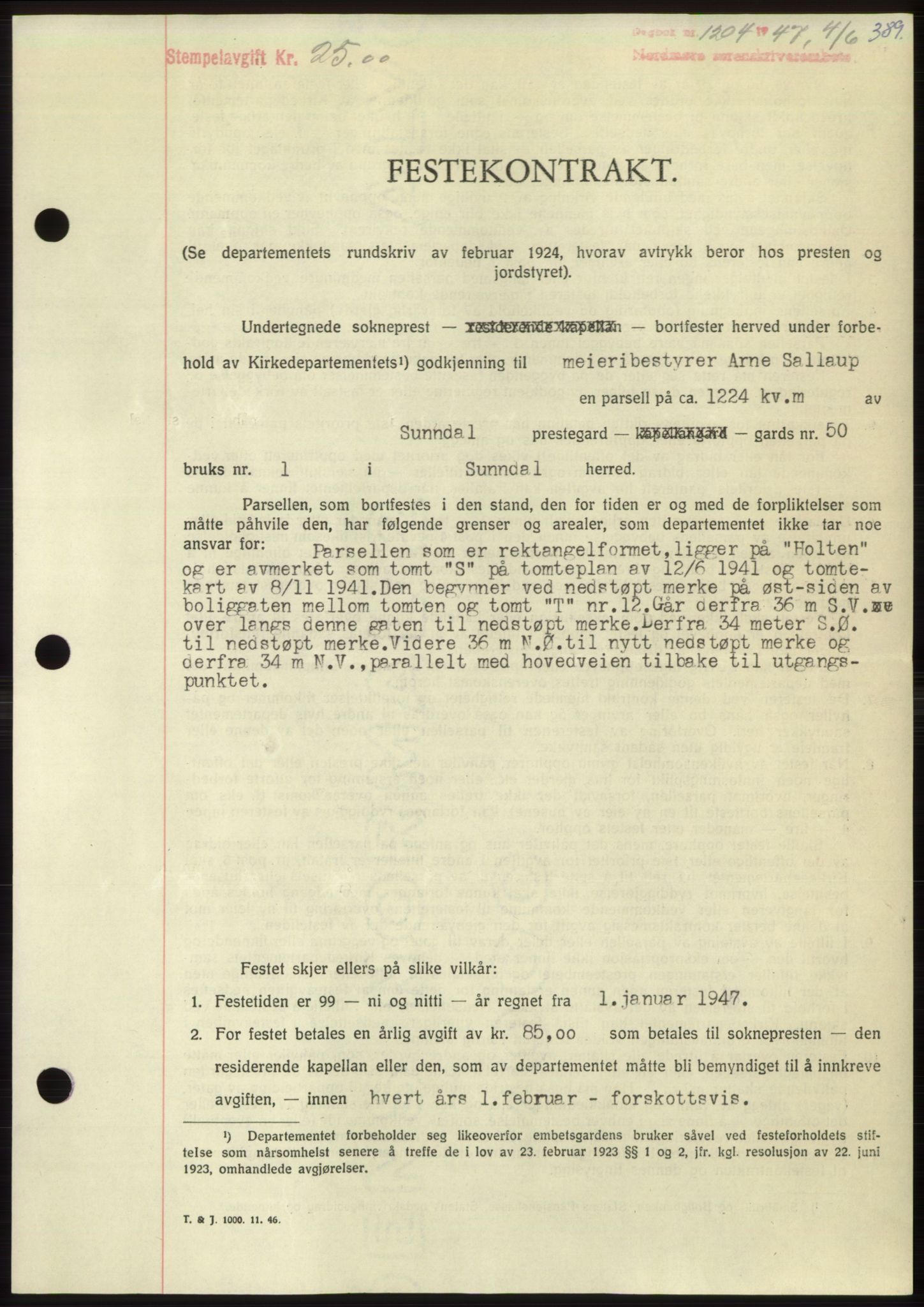 Nordmøre sorenskriveri, SAT/A-4132/1/2/2Ca: Pantebok nr. B96, 1947-1947, Dagboknr: 1204/1947