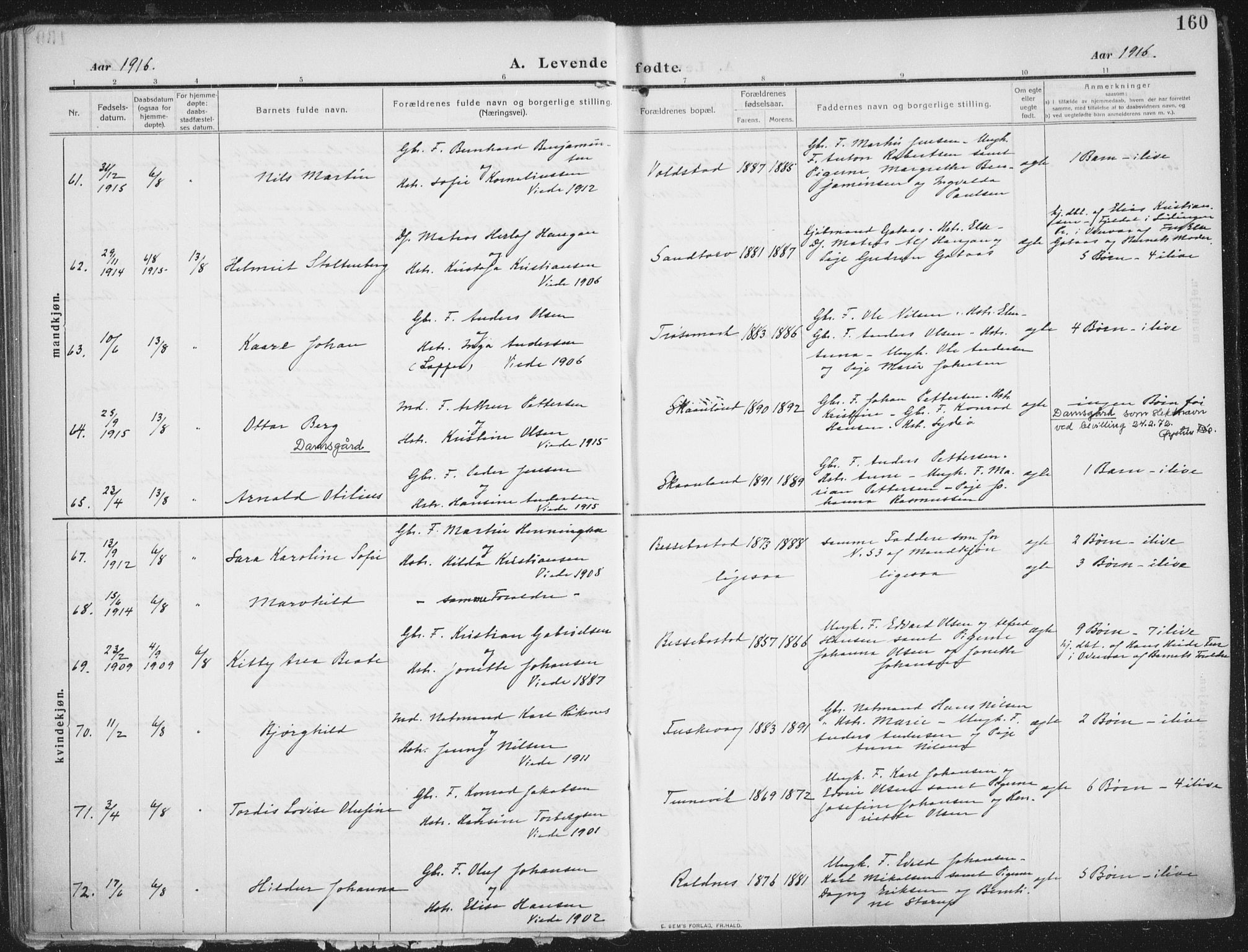 Trondenes sokneprestkontor, AV/SATØ-S-1319/H/Ha/L0018kirke: Ministerialbok nr. 18, 1909-1918, s. 160