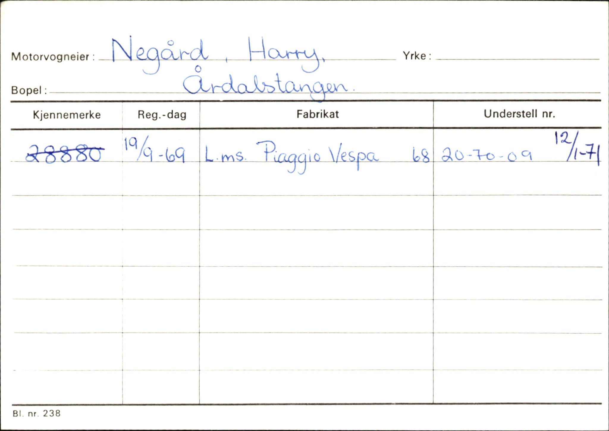 Statens vegvesen, Sogn og Fjordane vegkontor, SAB/A-5301/4/F/L0145: Registerkort Vågsøy S-Å. Årdal I-P, 1945-1975, s. 1944