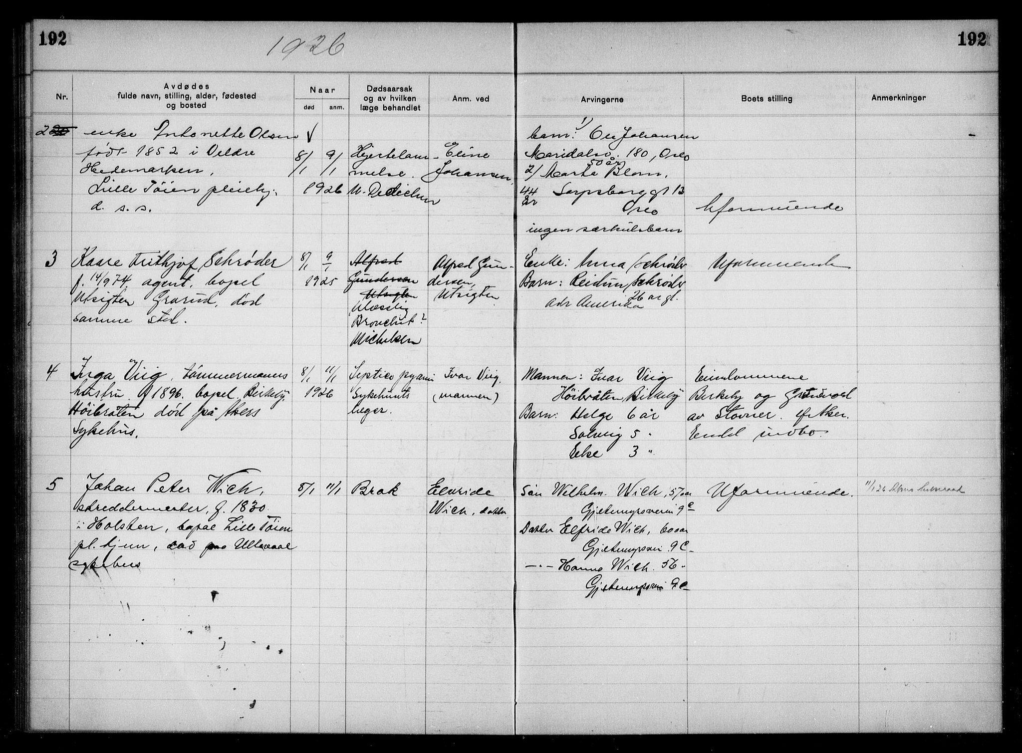 Aker kriminaldommer, skifte- og auksjonsforvalterembete, SAO/A-10452/H/Hb/Hba/Hbac/L0001: Dødsfallsprotokoll for Østre Aker, 1922-1927, s. 192