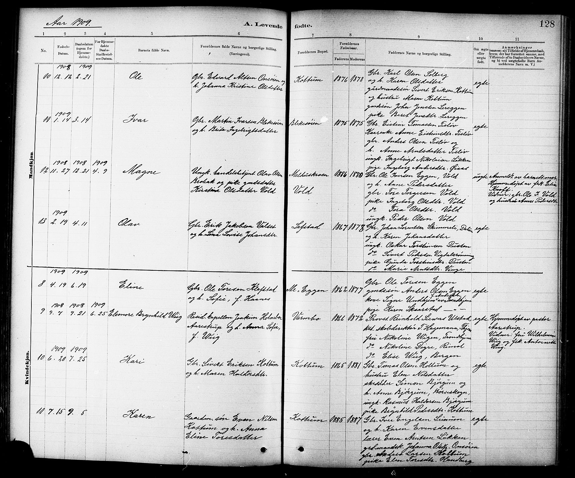 Ministerialprotokoller, klokkerbøker og fødselsregistre - Sør-Trøndelag, AV/SAT-A-1456/691/L1094: Klokkerbok nr. 691C05, 1879-1911, s. 128