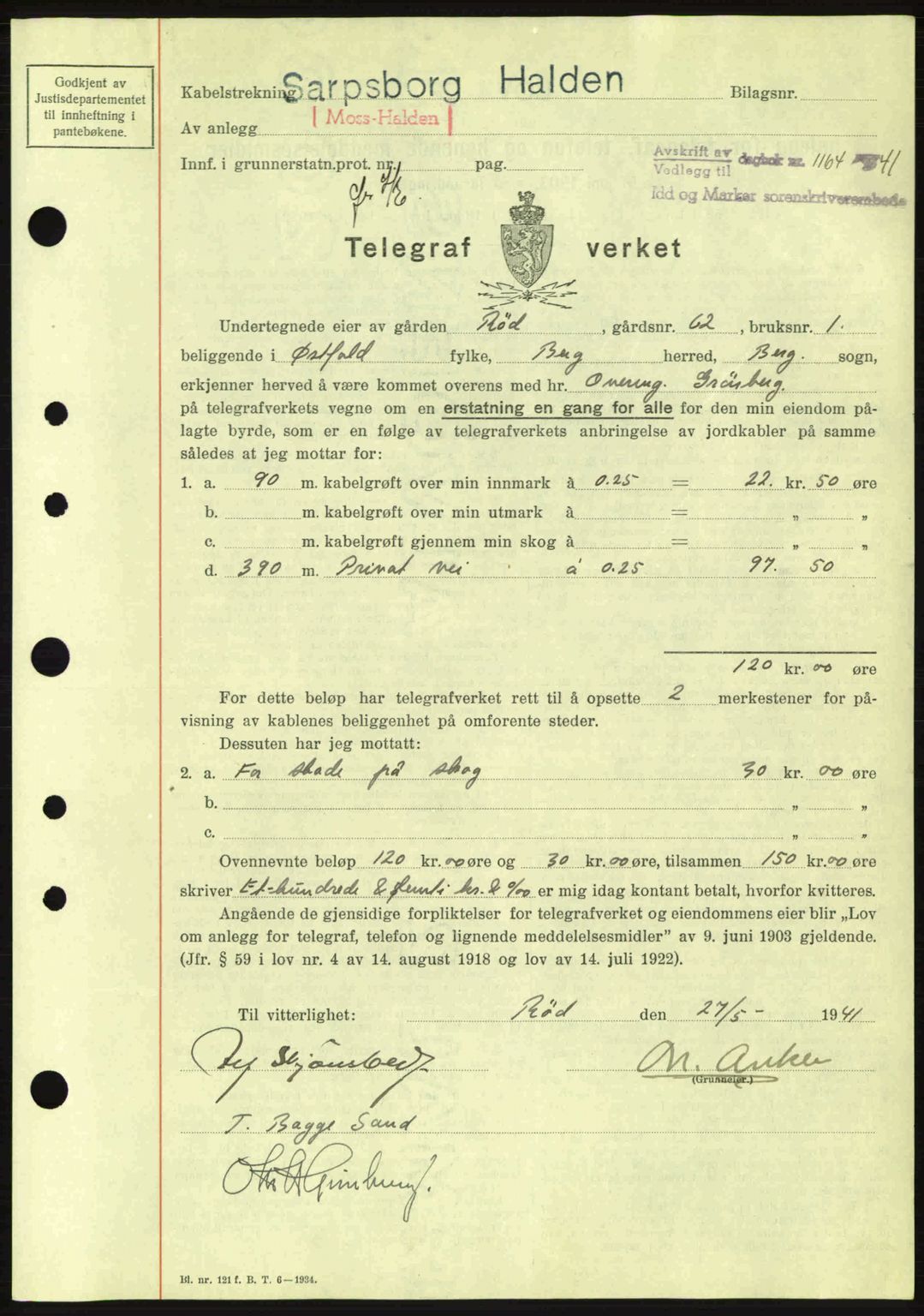 Idd og Marker sorenskriveri, AV/SAO-A-10283/G/Gb/Gbb/L0004: Pantebok nr. A4, 1940-1941, Dagboknr: 1164/1941