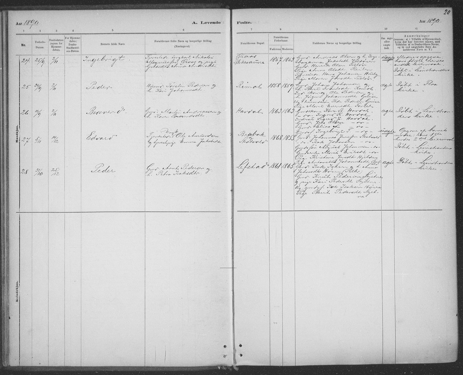 Ministerialprotokoller, klokkerbøker og fødselsregistre - Sør-Trøndelag, SAT/A-1456/691/L1085: Ministerialbok nr. 691A17, 1887-1908, s. 20
