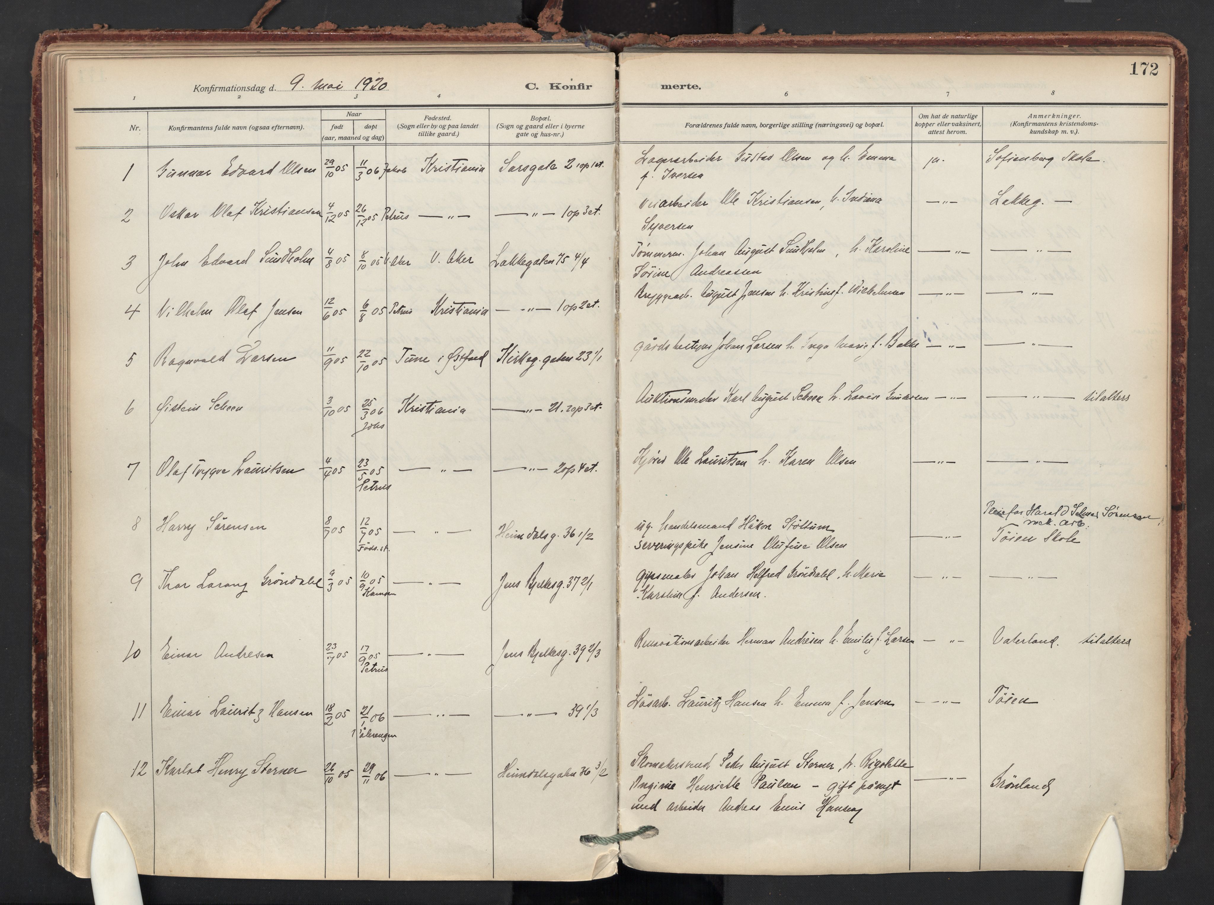 Tøyen prestekontor Kirkebøker, AV/SAO-A-10167a/F/Fa/L0004: Ministerialbok nr. I 4, 1917-1931, s. 172