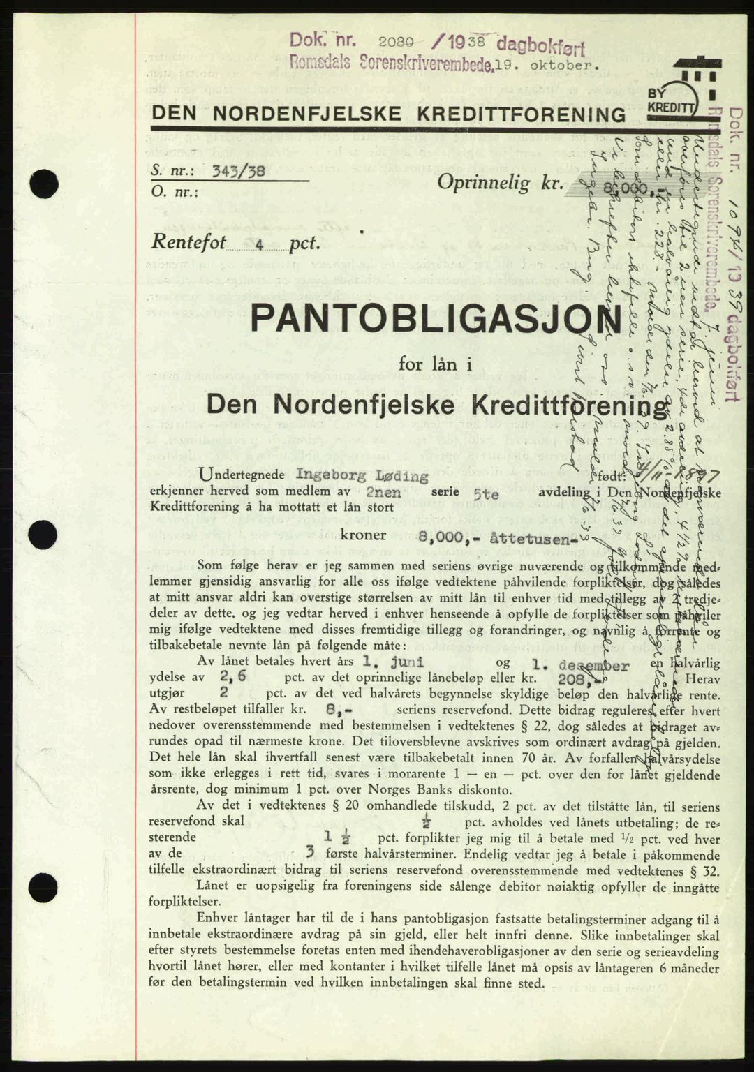 Romsdal sorenskriveri, SAT/A-4149/1/2/2C: Pantebok nr. B1, 1936-1939, Dagboknr: 2080/1938
