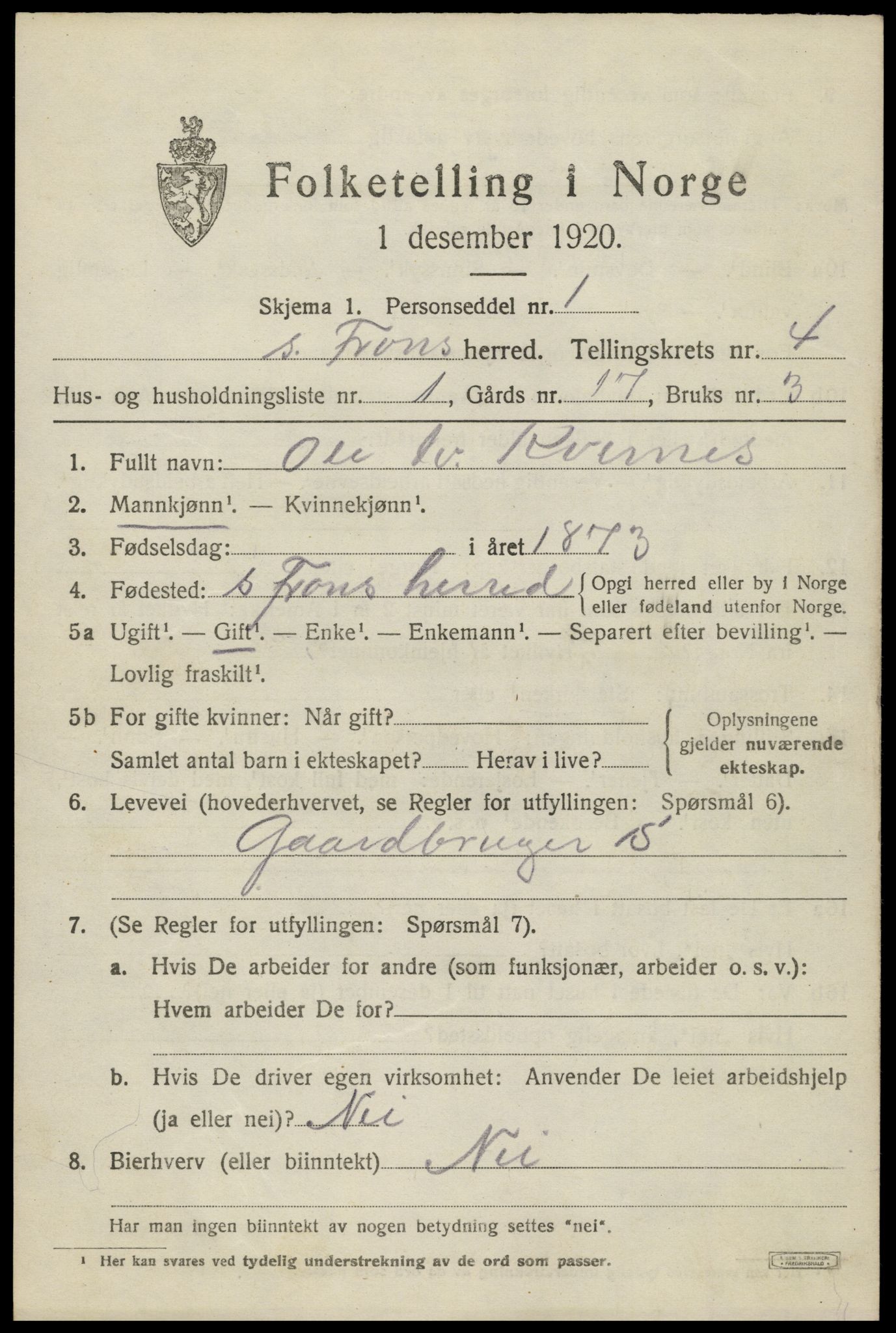 SAH, Folketelling 1920 for 0519 Sør-Fron herred, 1920, s. 4285