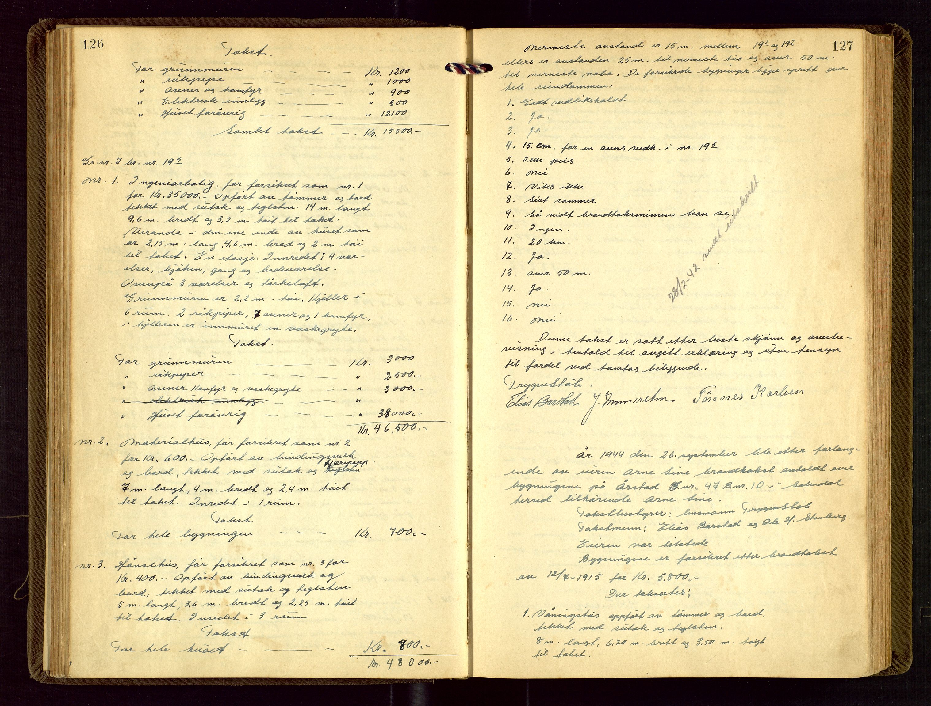 Sokndal lensmannskontor, AV/SAST-A-100417/Goa/L0004: "Brandtakstprotokol", 1920-1952, s. 126-127