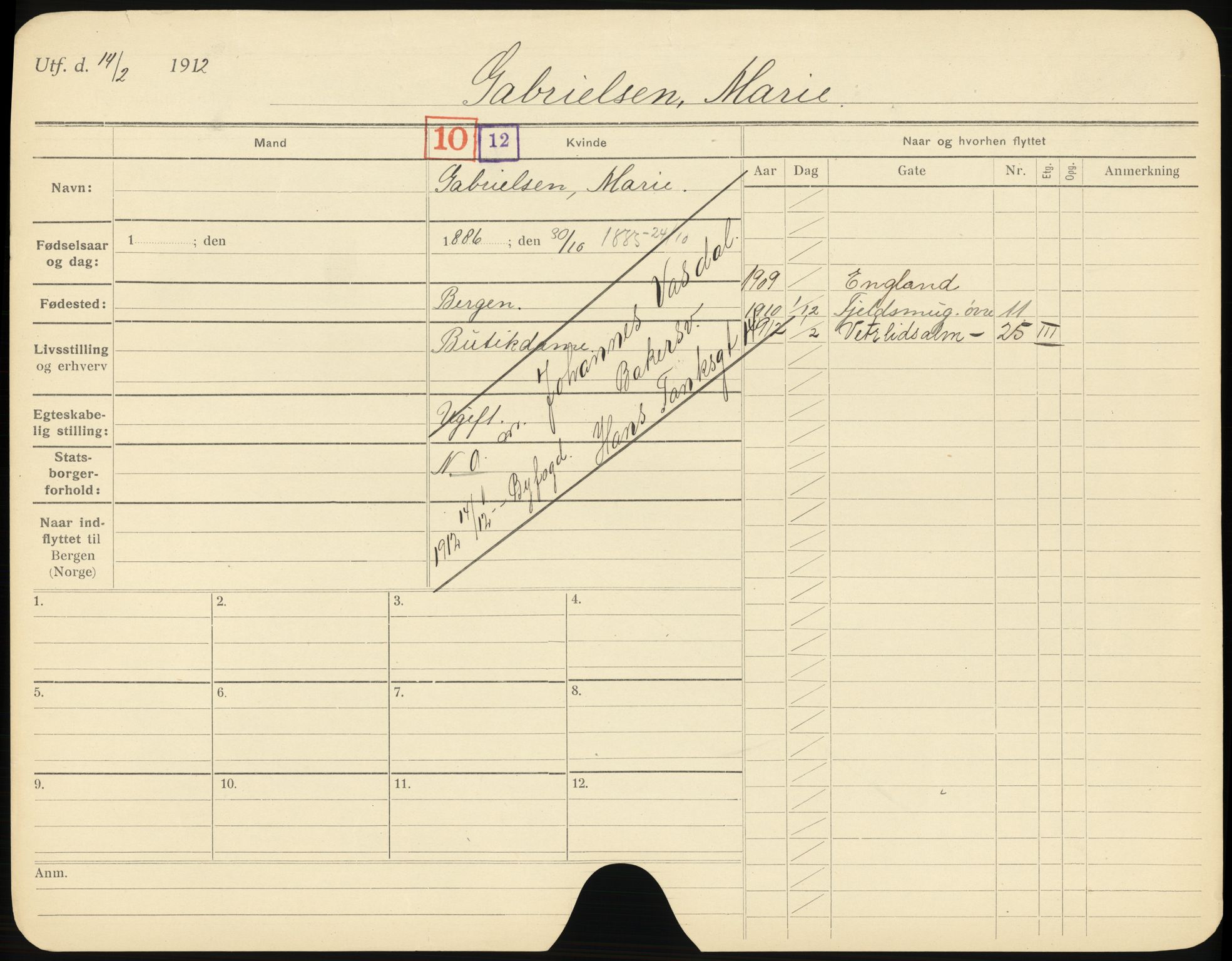 Bergen folkeregister, SAB/A-17201/K/Ka/L0003: Gifte kvinner 1912 - 1919, Gaasland - Haveland, 1912-1919