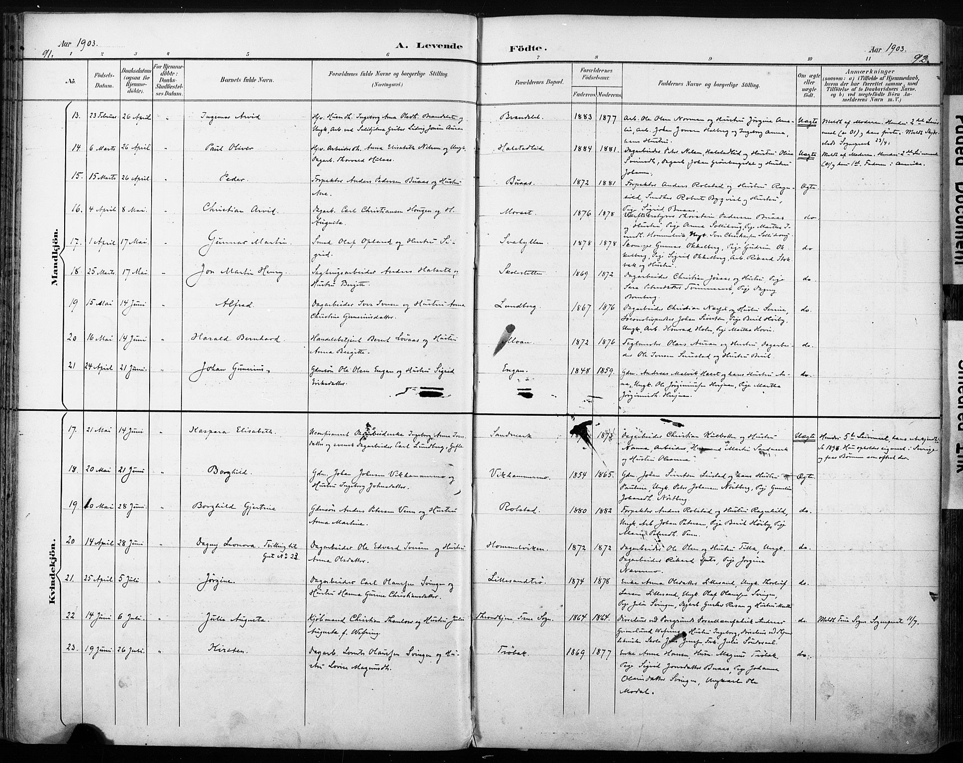Ministerialprotokoller, klokkerbøker og fødselsregistre - Sør-Trøndelag, SAT/A-1456/616/L0411: Ministerialbok nr. 616A08, 1894-1906, s. 91-92
