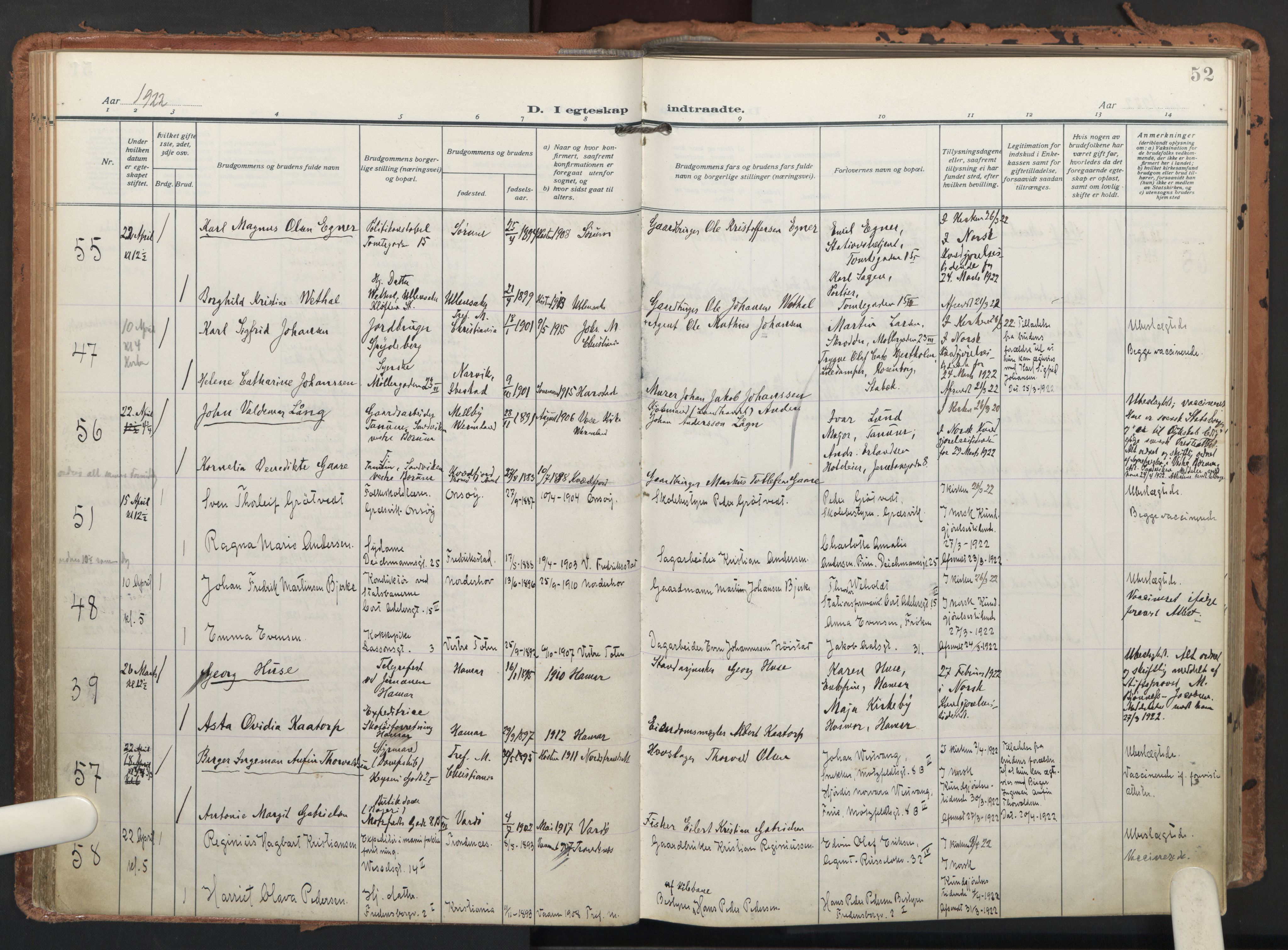 Trefoldighet prestekontor Kirkebøker, AV/SAO-A-10882/F/Fc/L0008: Ministerialbok nr. III 8, 1920-1932, s. 52
