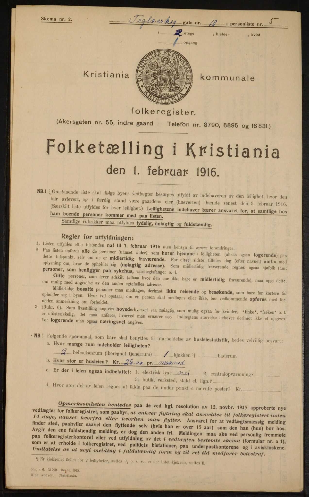 OBA, Kommunal folketelling 1.2.1916 for Kristiania, 1916, s. 110491