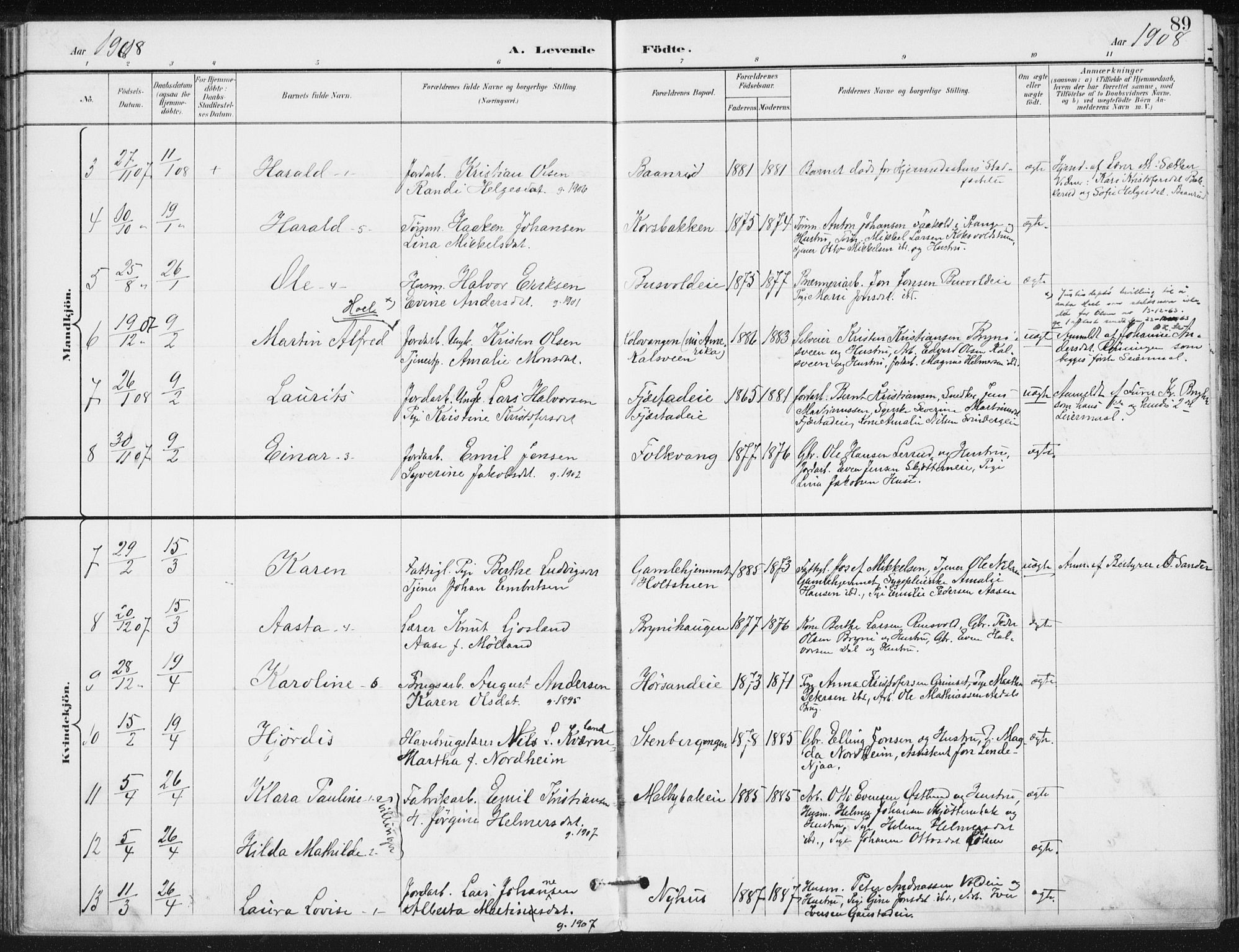 Romedal prestekontor, AV/SAH-PREST-004/K/L0011: Ministerialbok nr. 11, 1896-1912, s. 89