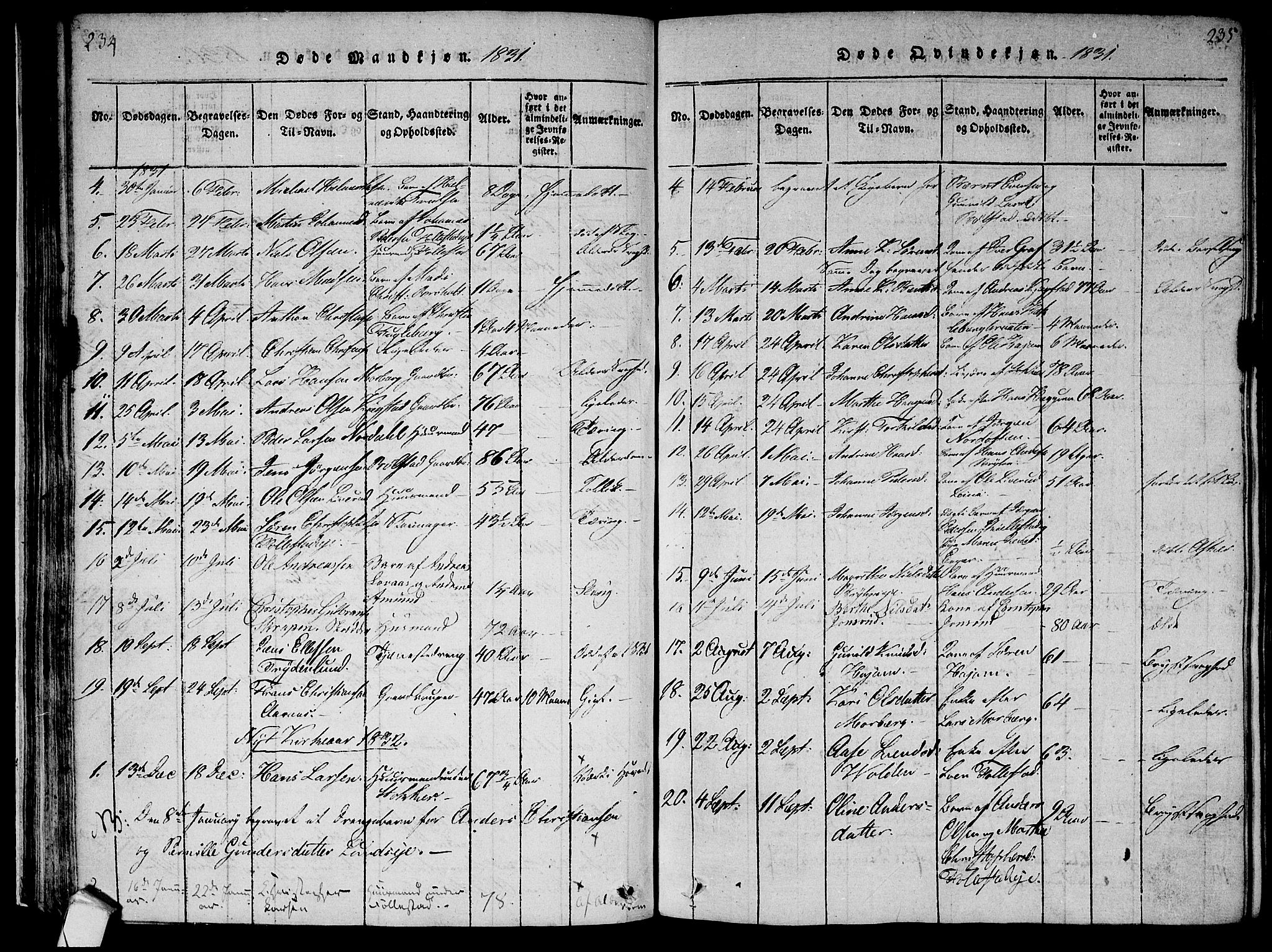 Røyken kirkebøker, AV/SAKO-A-241/F/Fa/L0004: Ministerialbok nr. 4, 1814-1832, s. 234-235