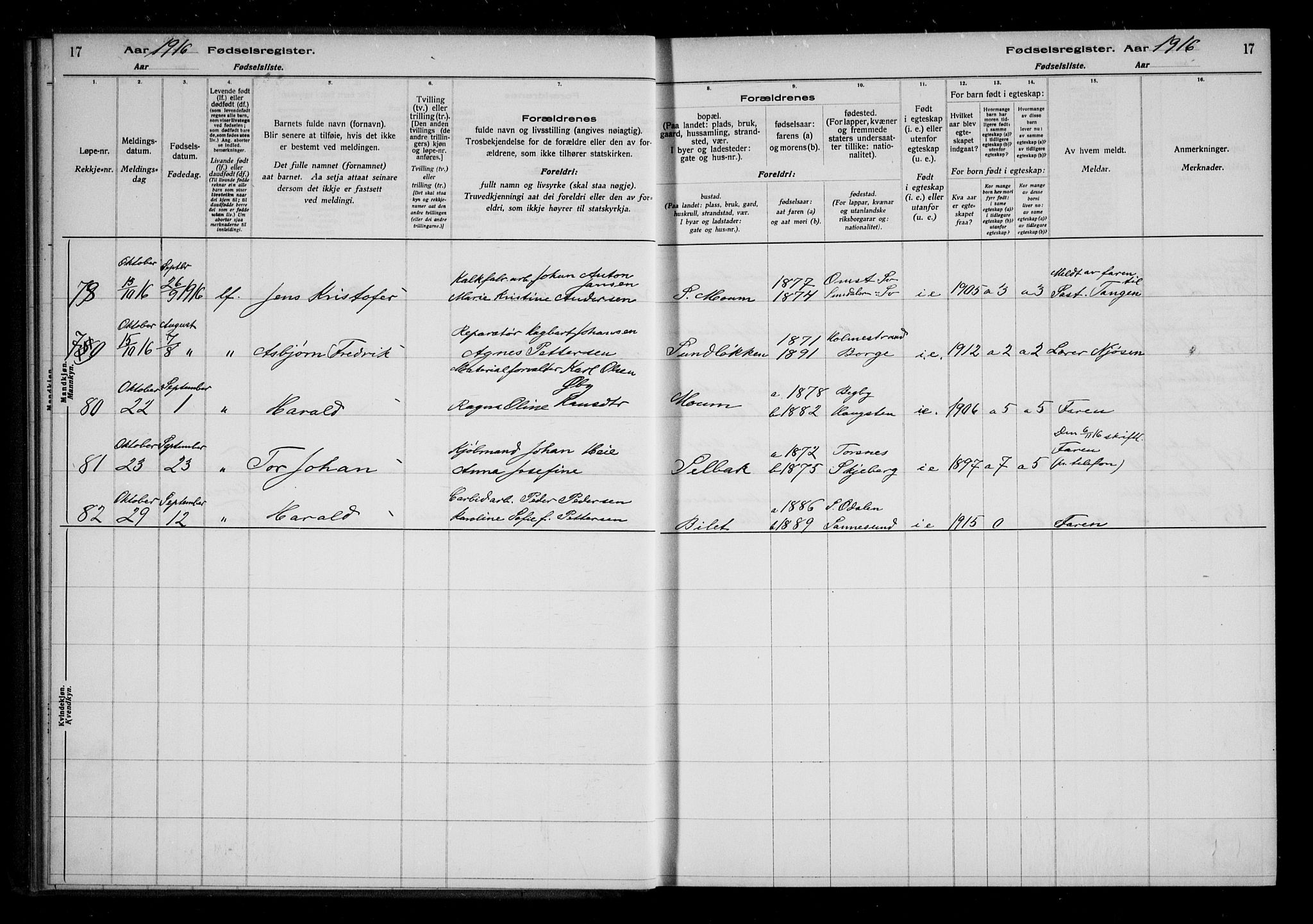 Borge prestekontor Kirkebøker, AV/SAO-A-10903/J/Ja/L0001: Fødselsregister nr. I 1, 1916-1925, s. 17